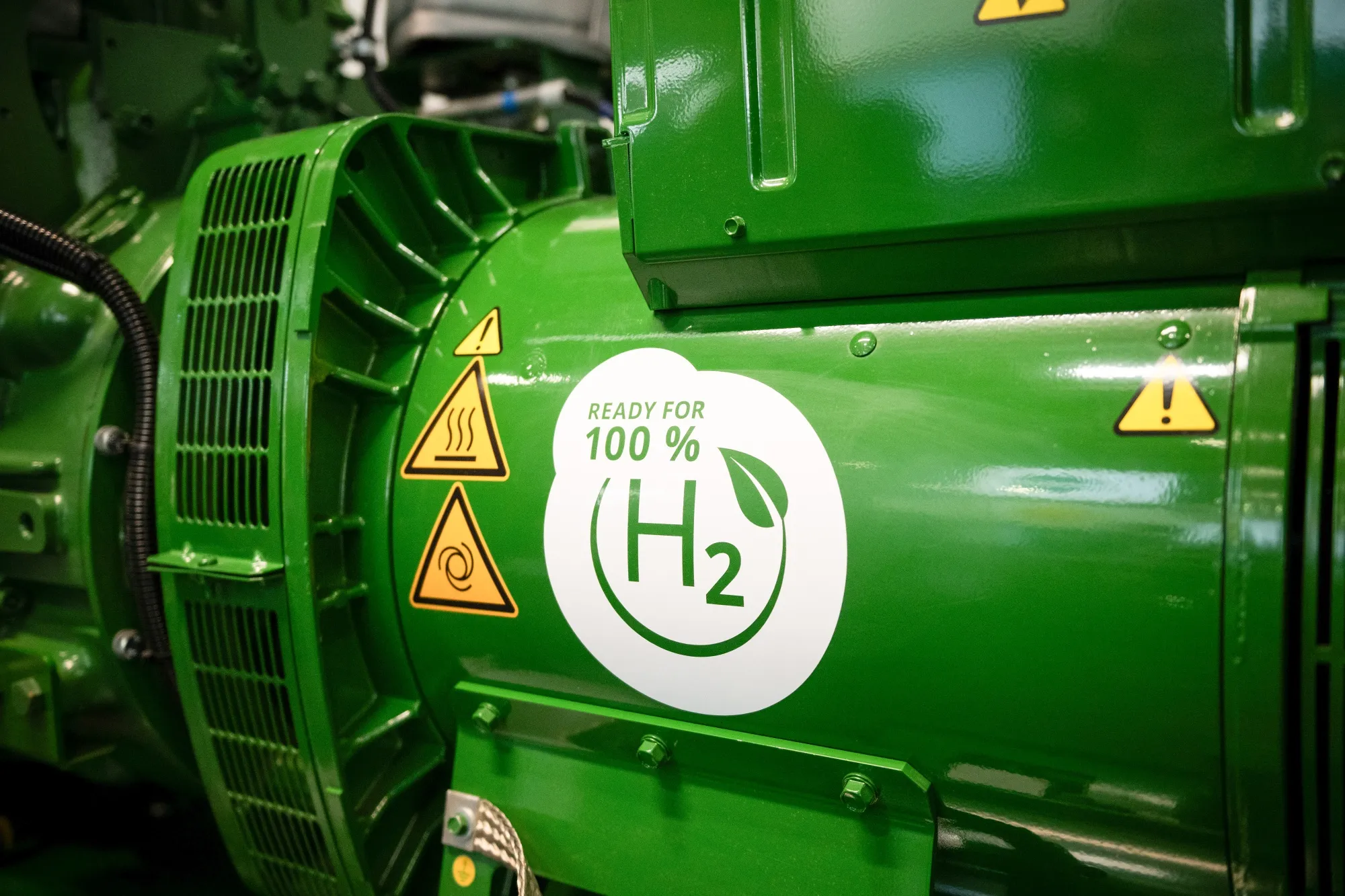 A generator running solely on hydrogen during the Hyvolution exhibition in Paris, France, on Tuesday, Jan. 28, 2025. 