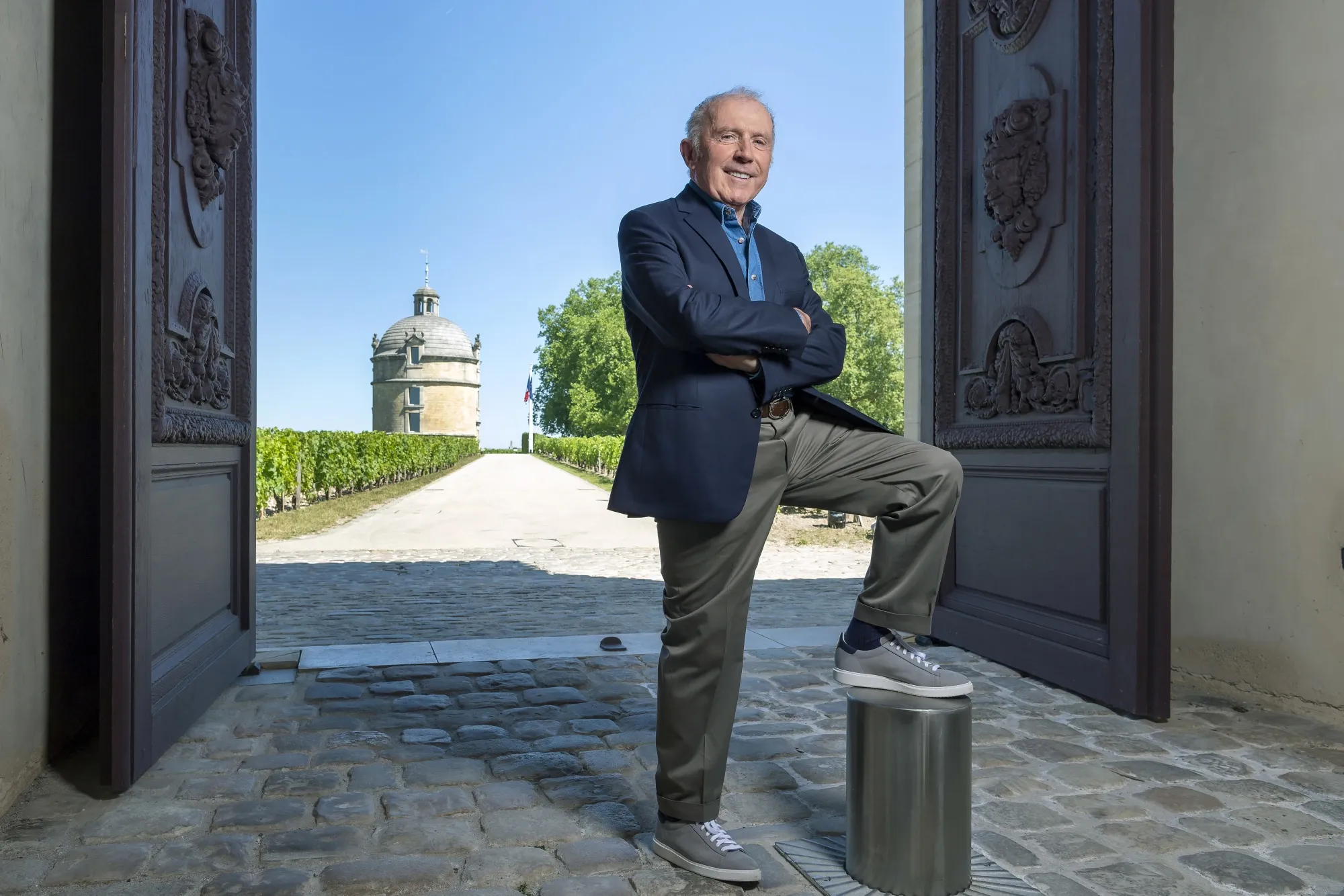 Francois Pinault poses at Chateau Latour in Pauillac, France.