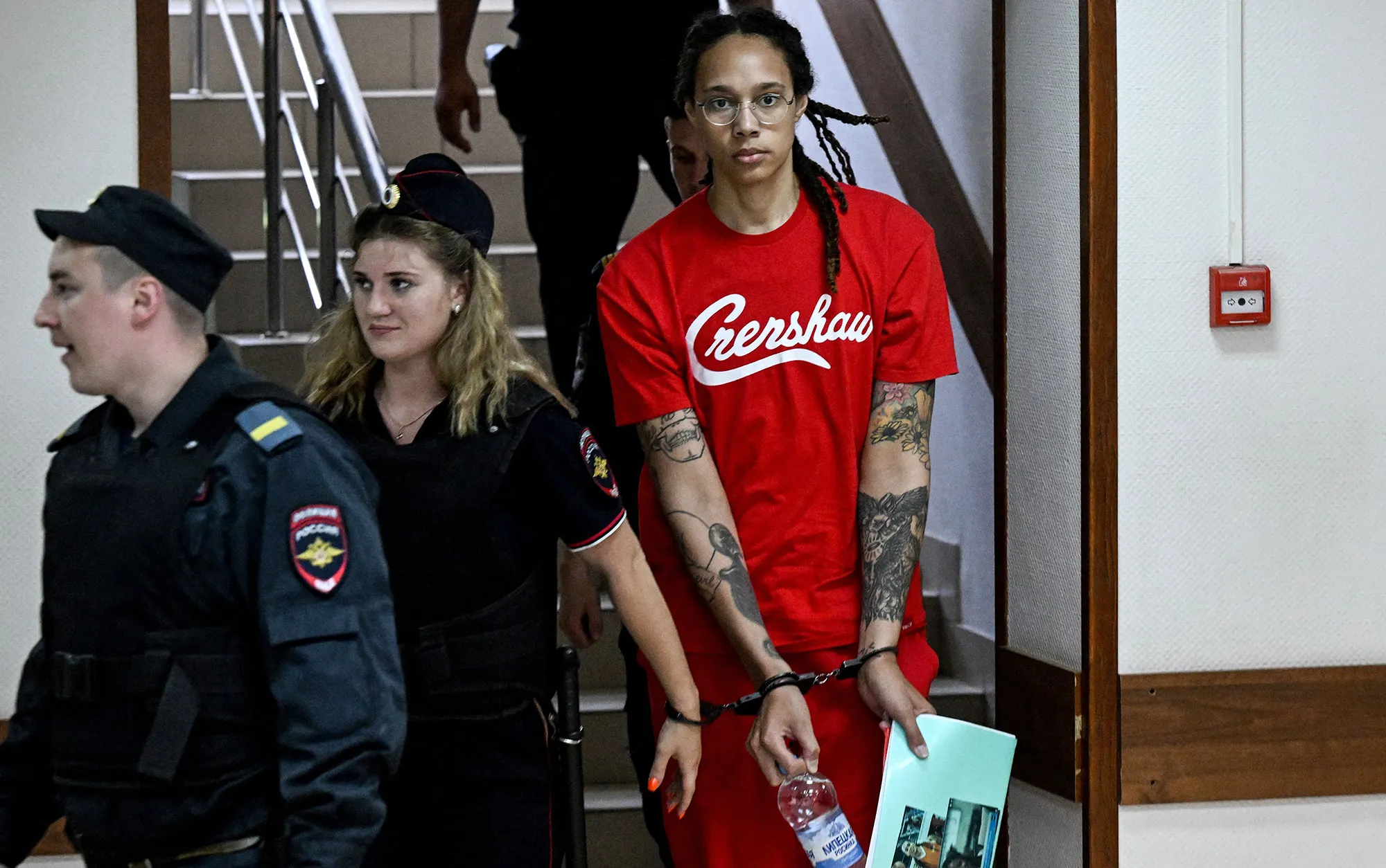 Brittney Griner arrives to a hearing at the Khimki Court, outside Moscow on July 7, 2022.&nbsp;