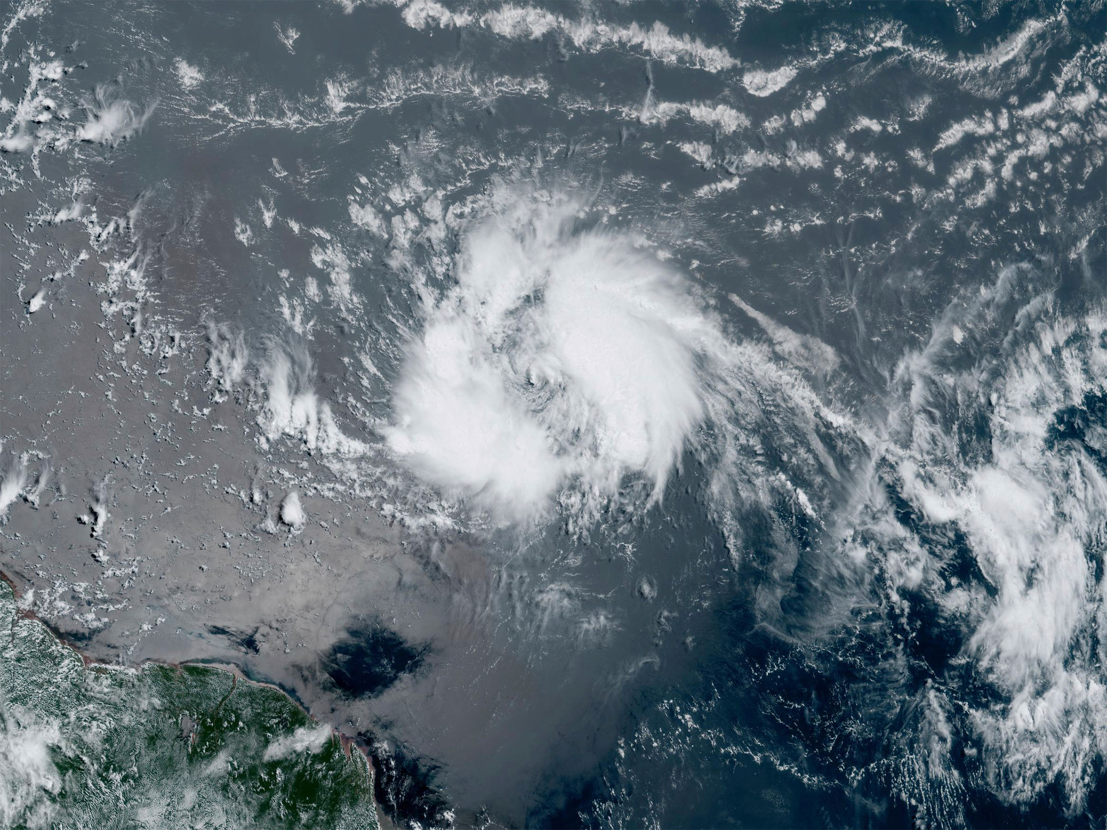 A satellite&nbsp;image shows Tropical Storm Bret on Tuesday.