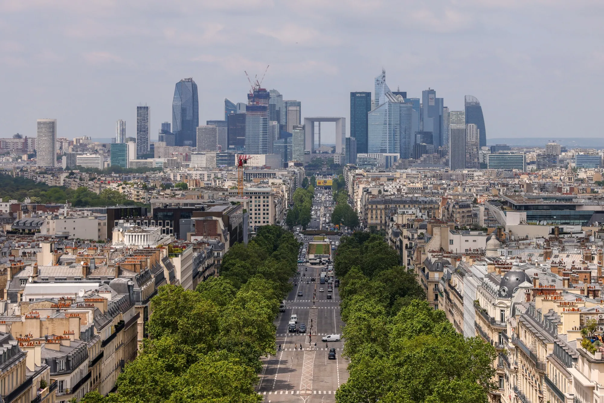 The La Defense business and financial district on the skyline in Paris.