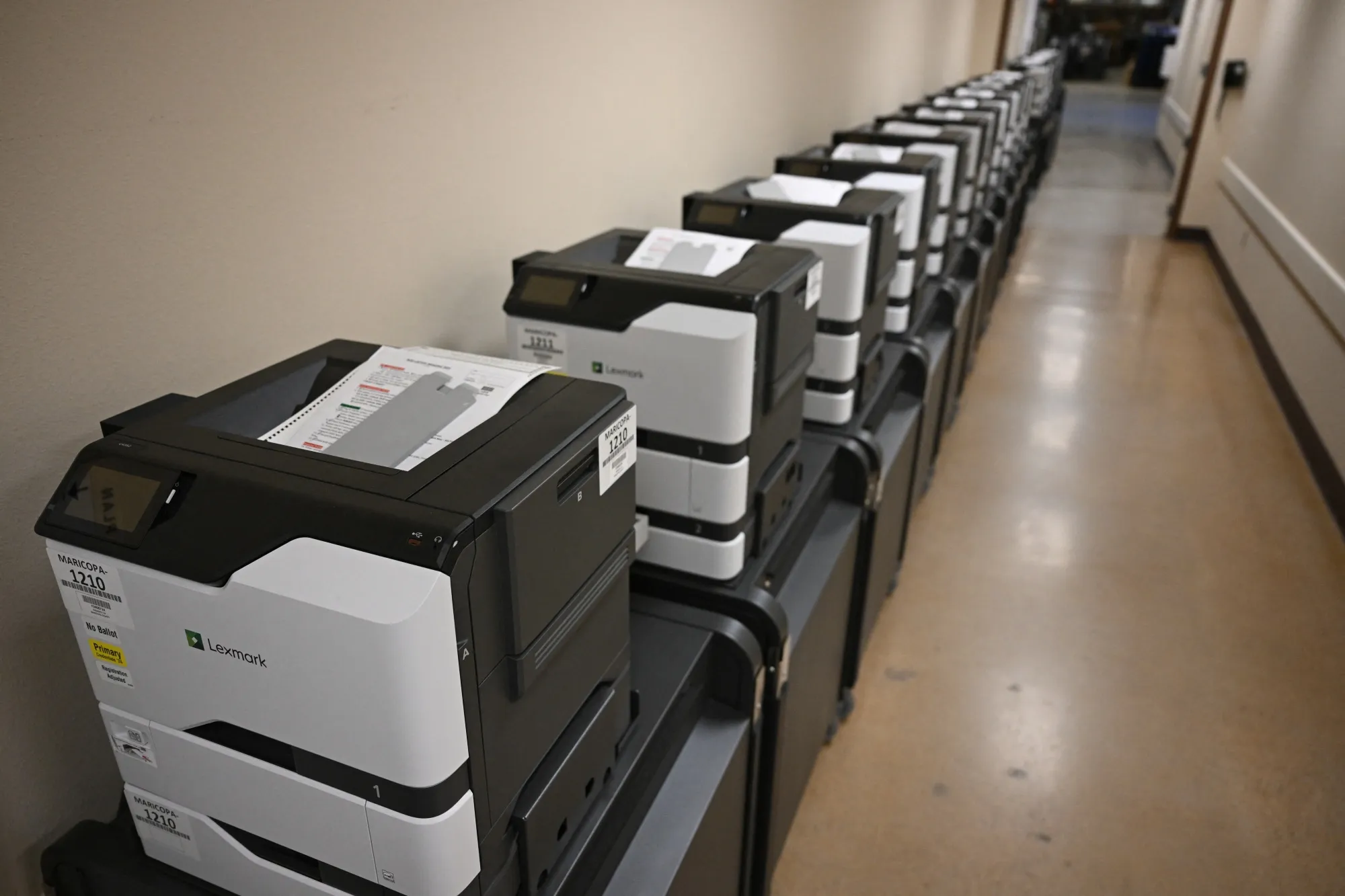 Lexmart printers print ballots&nbsp;ahead of an election&nbsp;in Phoenix, Arizona.