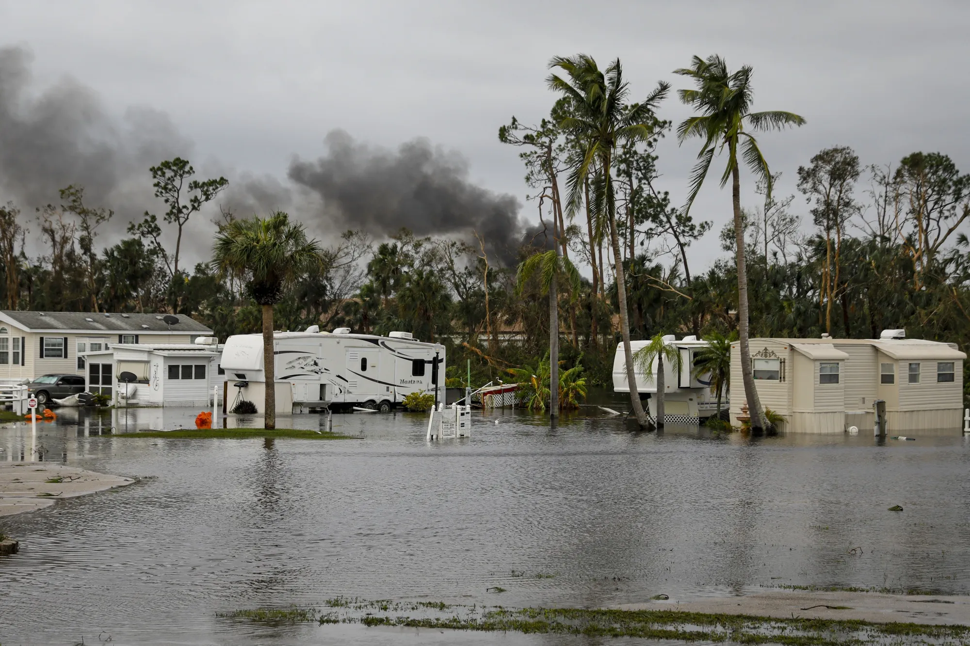 A flooded trailer park following Hurricane Ian in Fort Myers, Florida, US, on Thursday, Sept. 29, 2022.&nbsp;