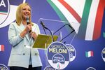 Giorgia Meloni speaks at the Brothers of Italy party's general election night event in Rome on Sept. 26, 2022.&nbsp;
