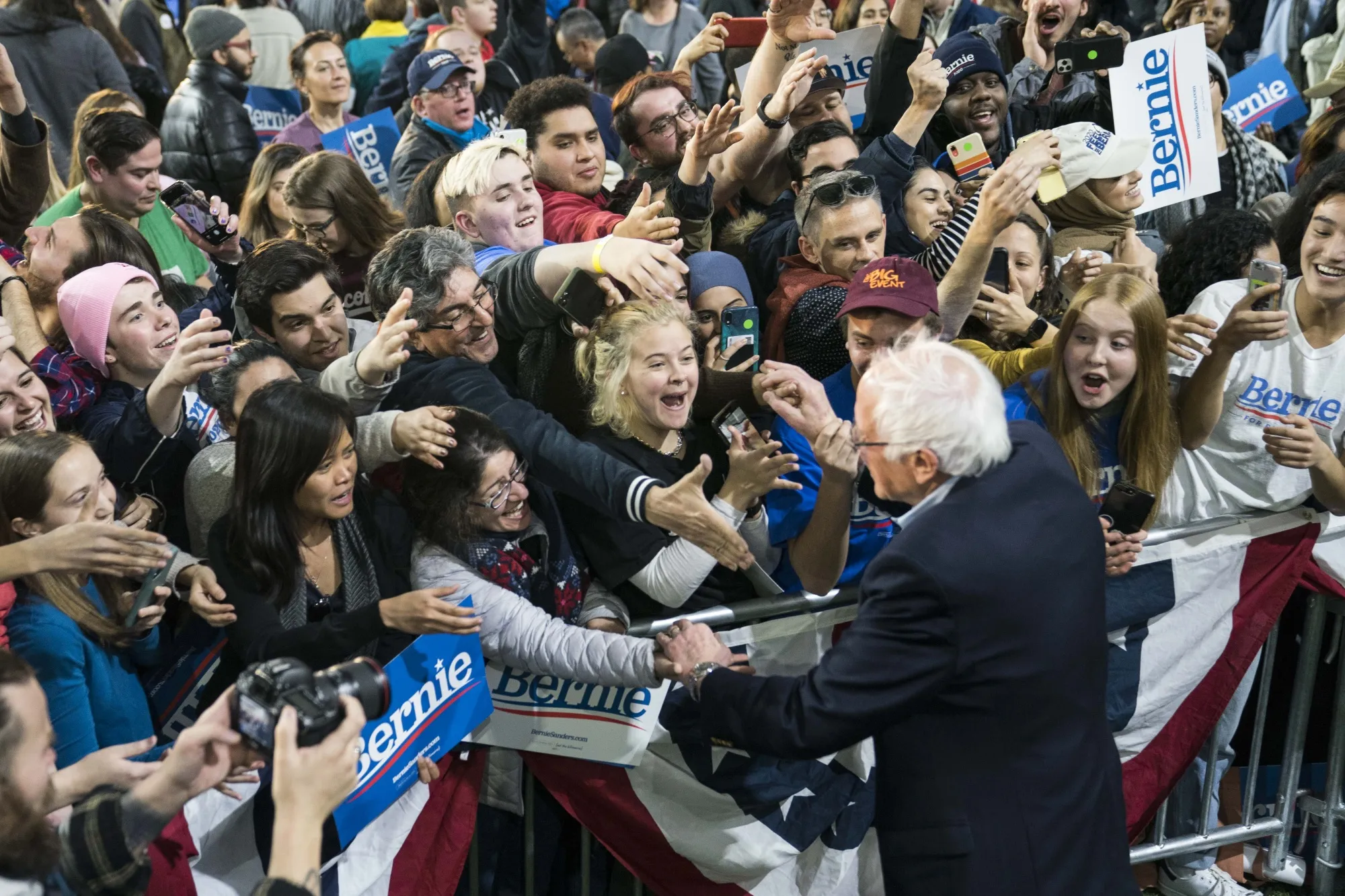 Bernie Sanders greets supporters during a rally in Springfield, Virginia on Feb. 29.