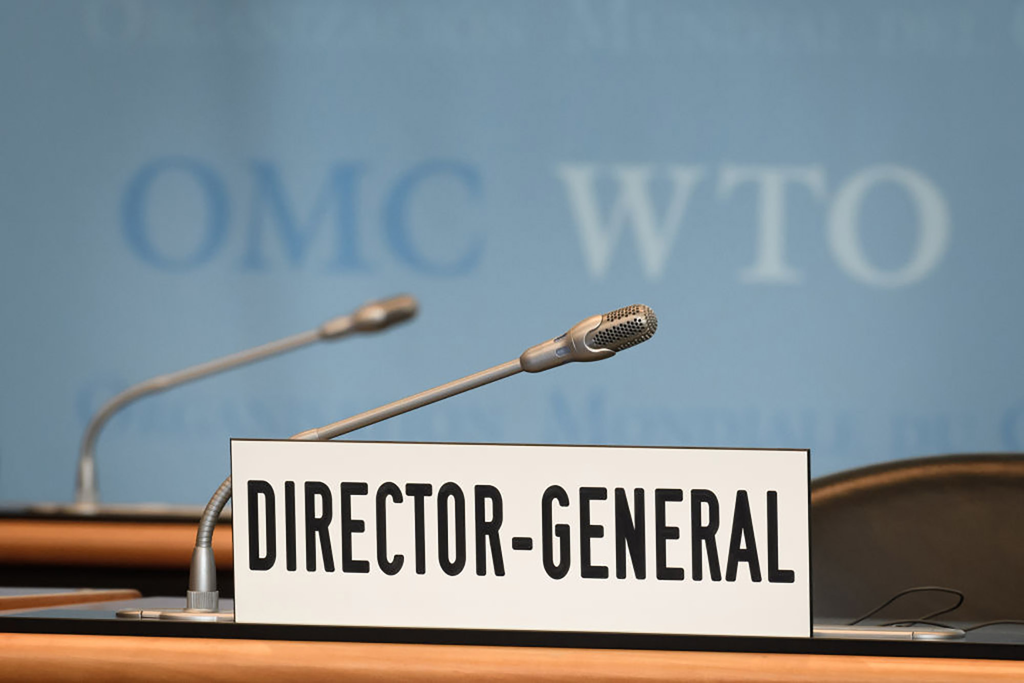 The empty seat of the World Trade Organization director-general prior to a general council in Geneva.&nbsp;
