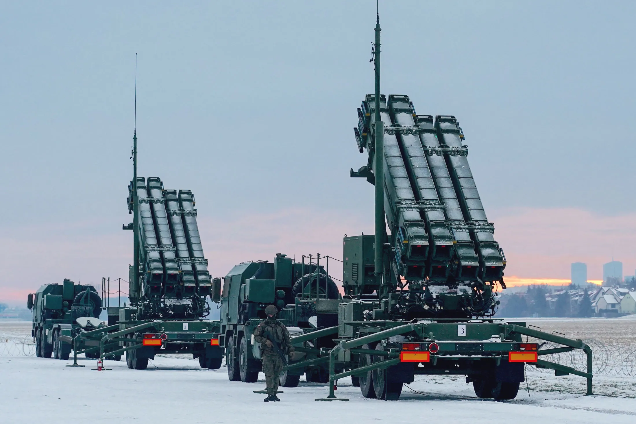Patriot surface-to-air missile systems at Warsaw Babice Airport.
