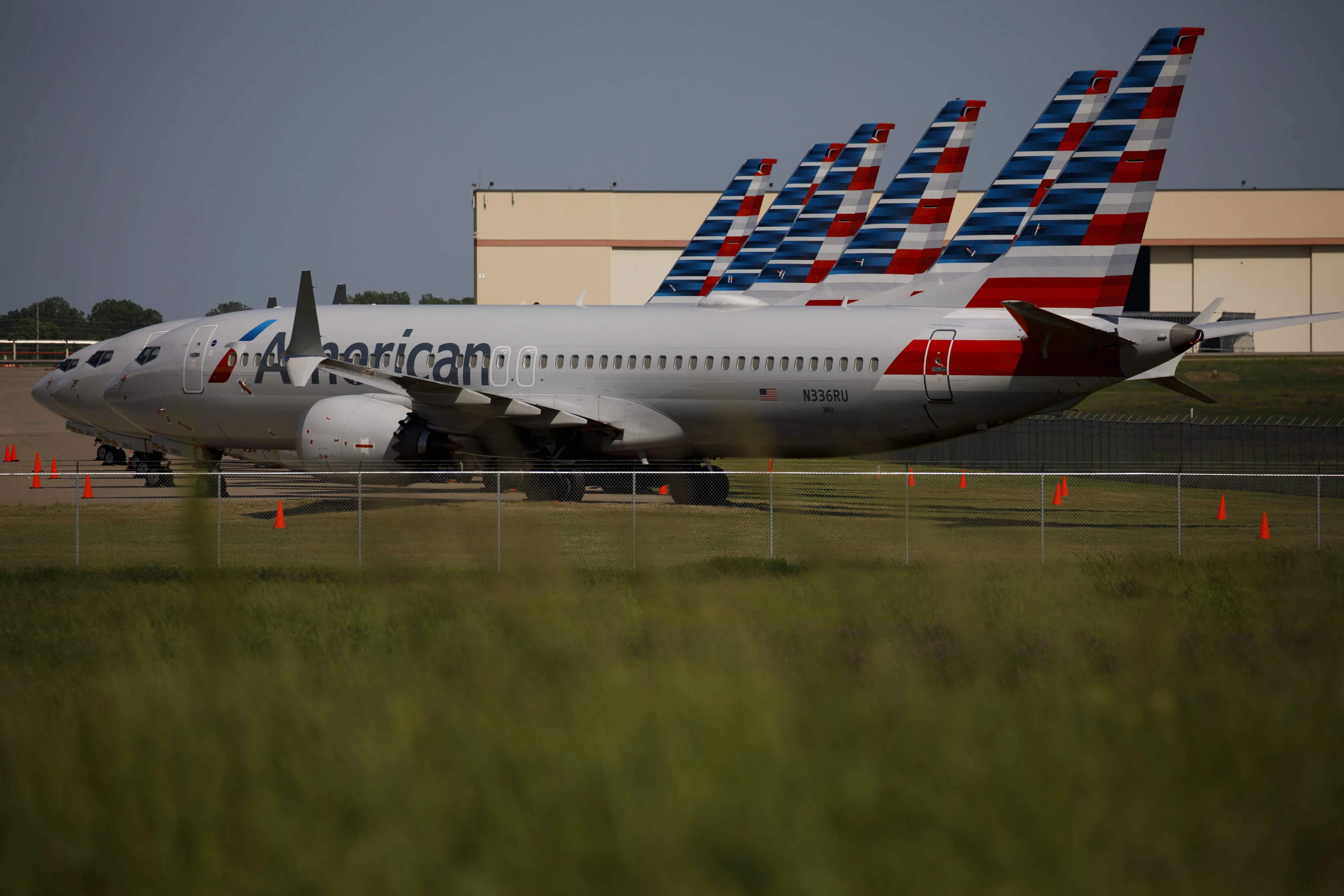 American Airlines Group Inc. Boeing Co. 737 Max planes sit parked outside of a maintenance hangar in Tulsa, Oklahoma.
