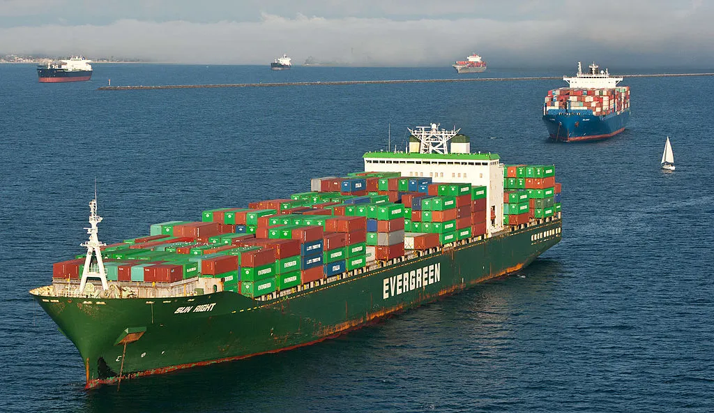 Ships wait in the harbor outside the Ports of Los Angeles and Long Beach in California&nbsp;