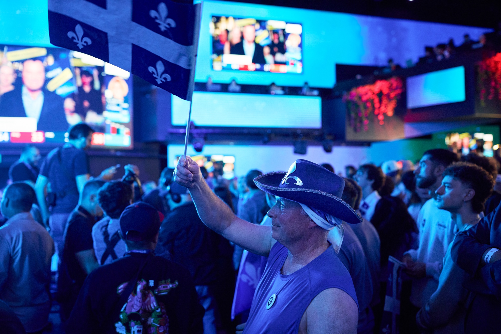 Parti Québécois supporters at an election night event.