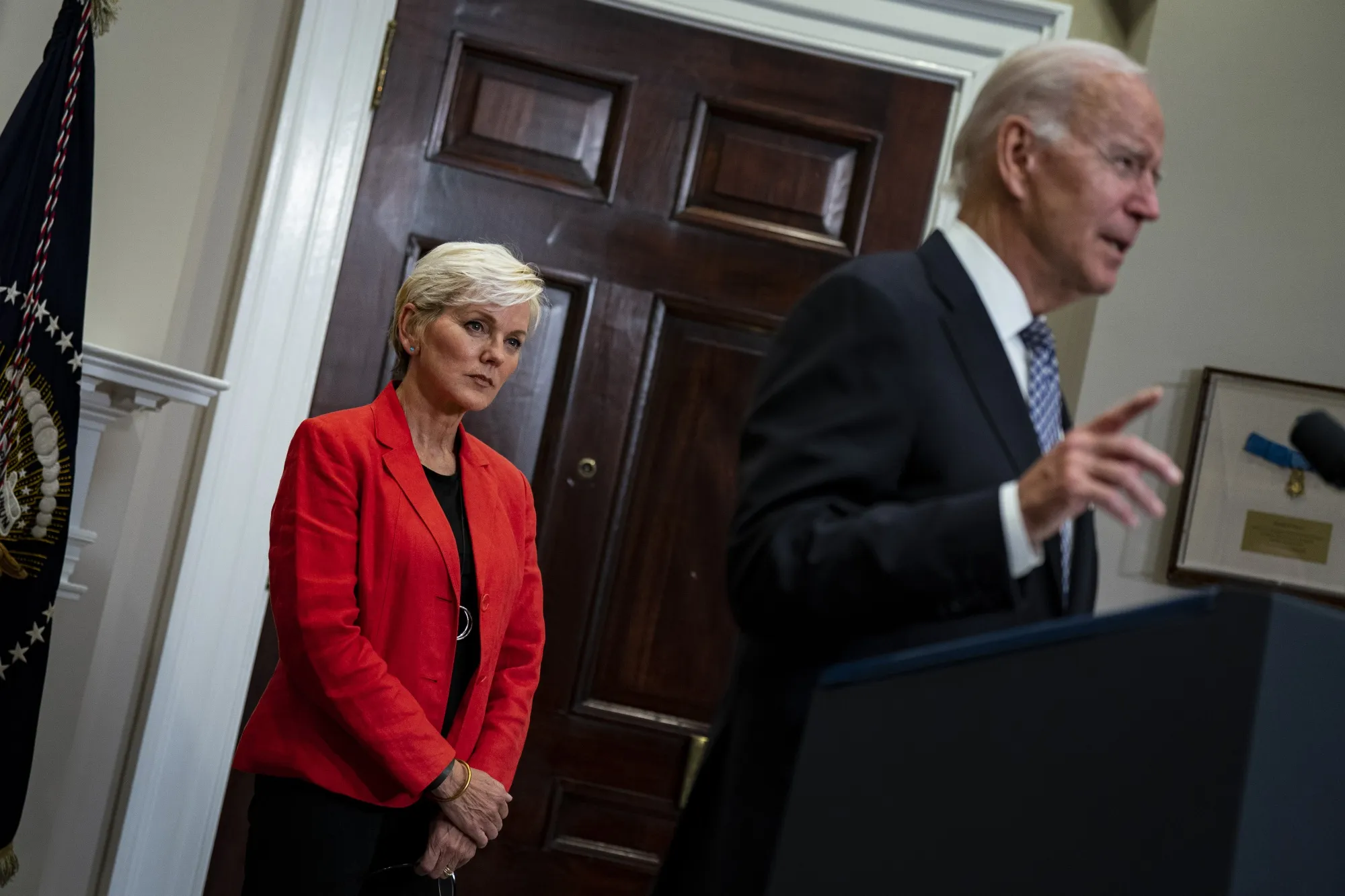 Jennifer Granholm and President Joe Biden on Oct. 31.