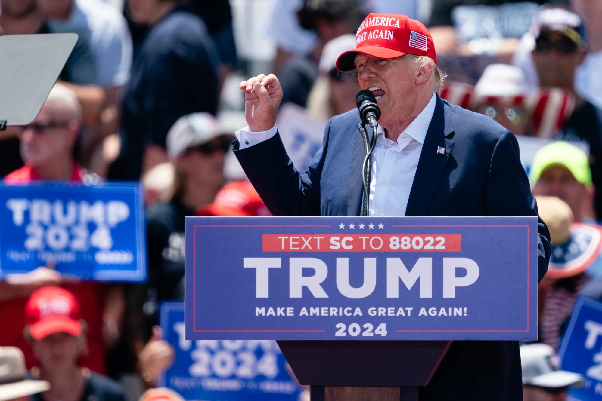 Donald Trump speaks during a campaign event in Pickens, South Carolina.