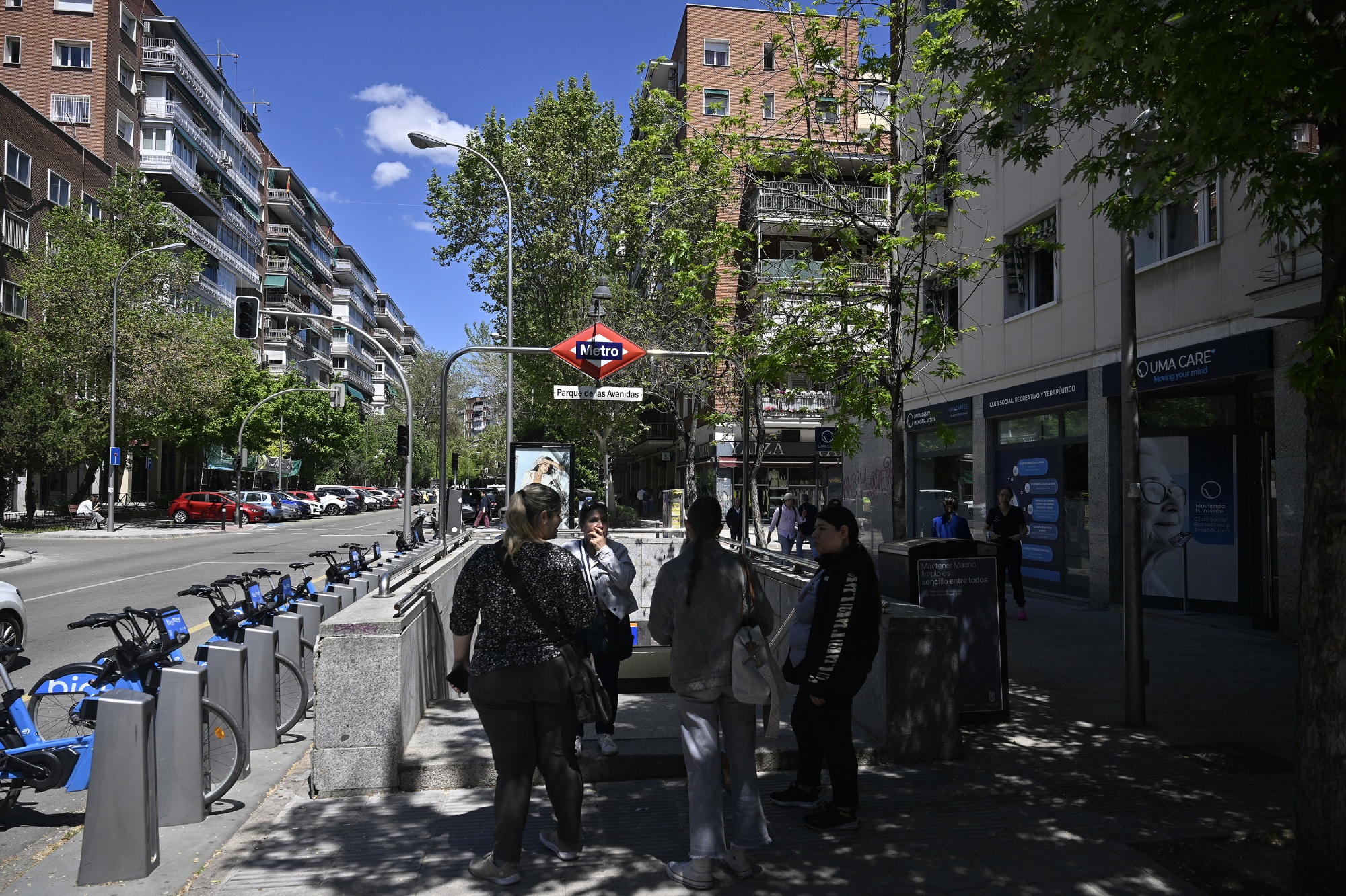Travelers outside a metro station during the blackout&nbsp;in Madrid, on April 28.