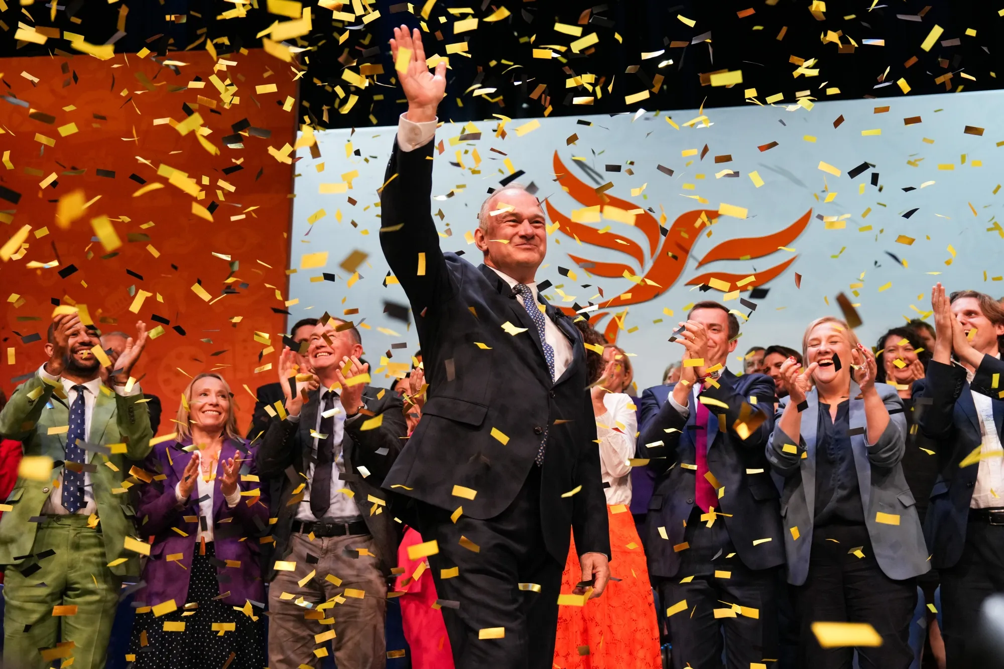 Ed Davey during his keynote speech at the party's annual autumn conference in Bournemouth, UK, on&nbsp;Sept. 23.