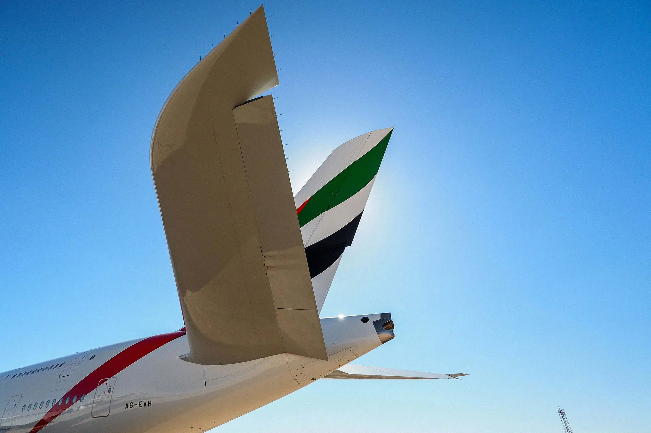 An Airbus SE A380-800, operated by Emirates, on display at the Saudi Air Show in Riyadh.
