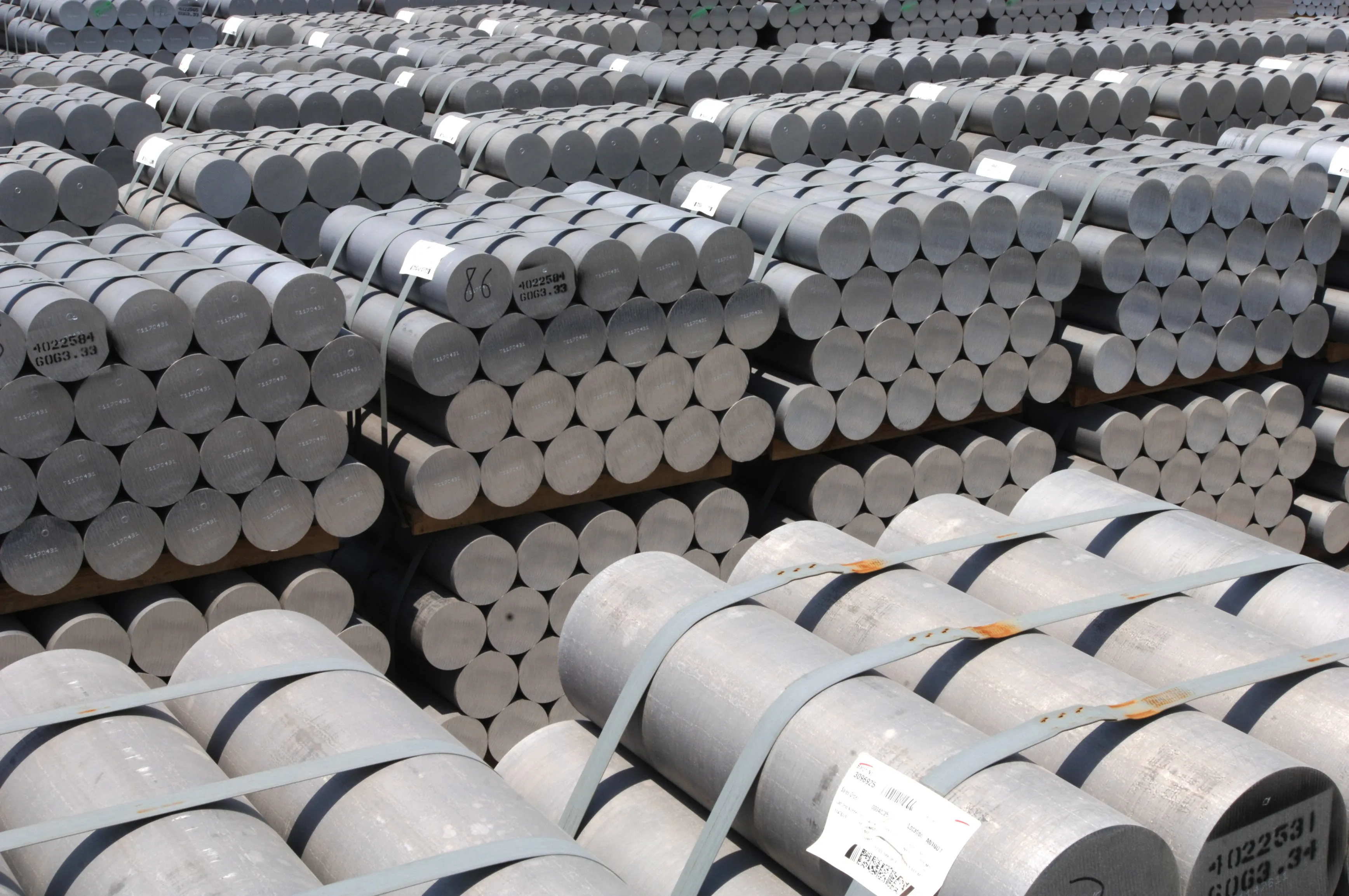 Aluminium ingots seen at the Aluminium Bahrain plant in Bahrain.