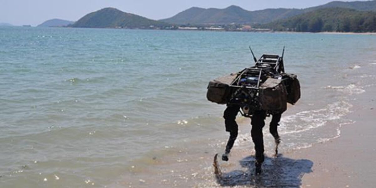 Humanoid autonomous smart Robot dances above martian sea after a