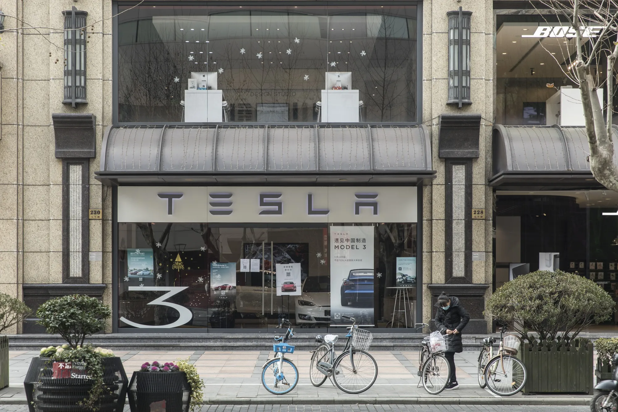 A closed Tesla Inc. store in Shanghai, China.
