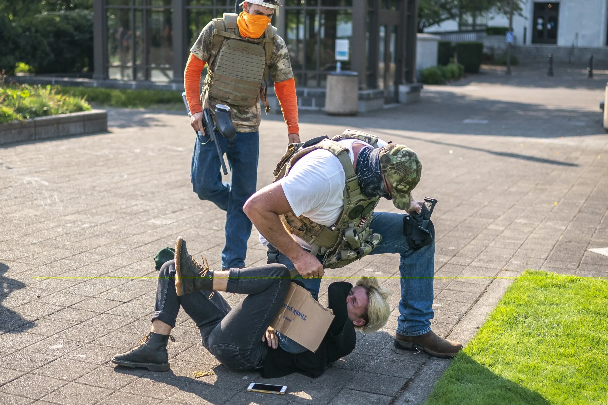 
Far-right protesters clash with a counterprotester during a rally in Salem, Oregon, in September.&nbsp;
