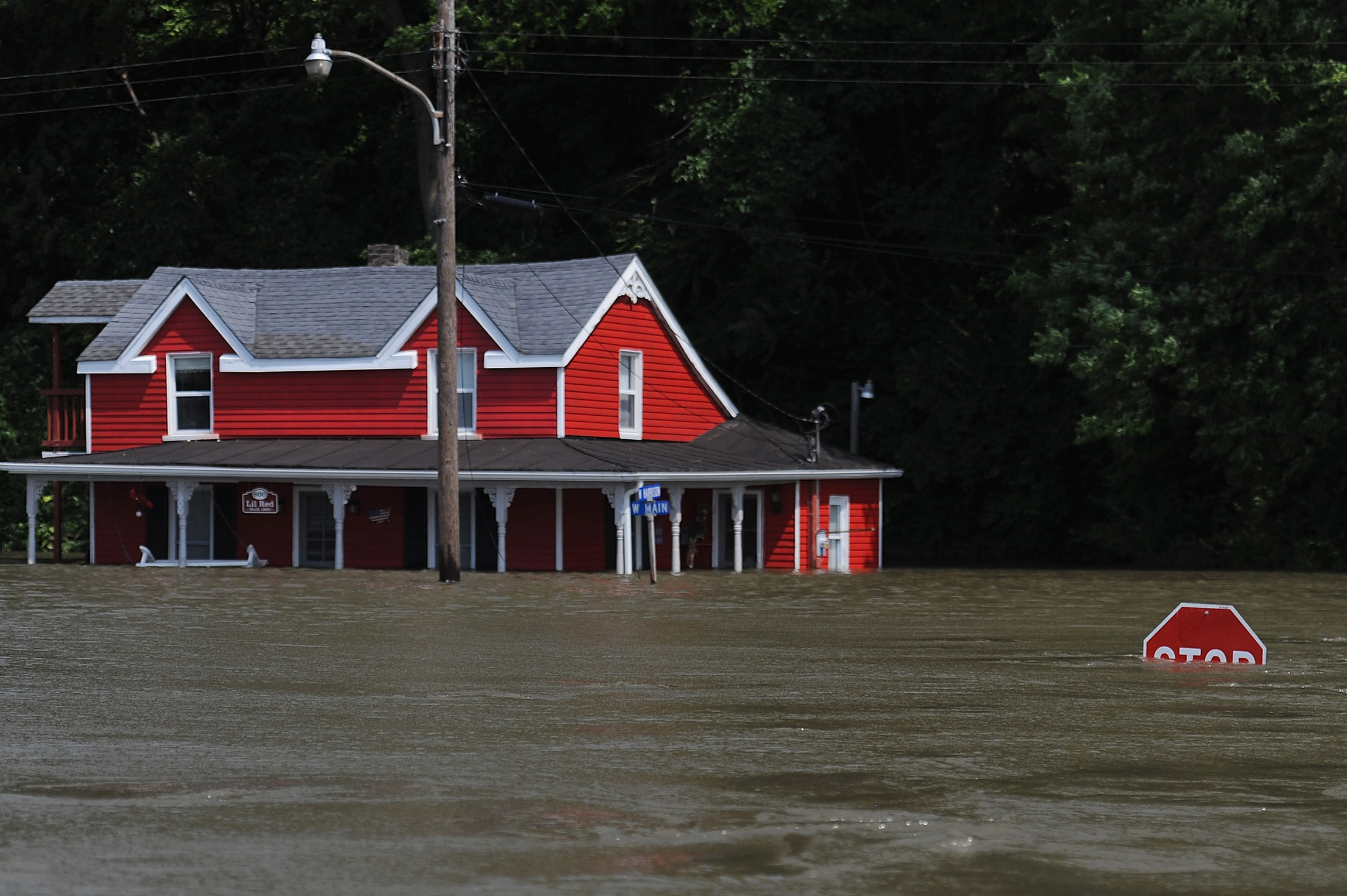 Flooding&nbsp;inundates a neighborhood in Grafton, Illinois on June 7.