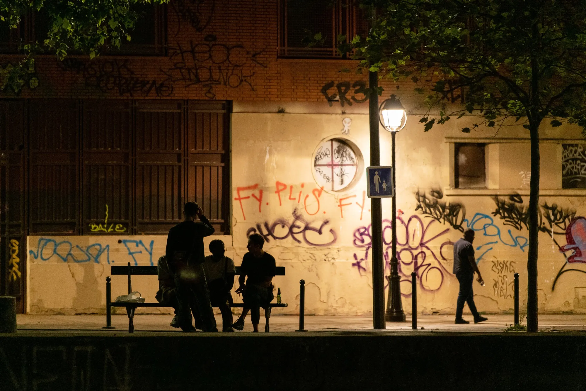 The banks of the Canal Saint-Martin at night in Paris.