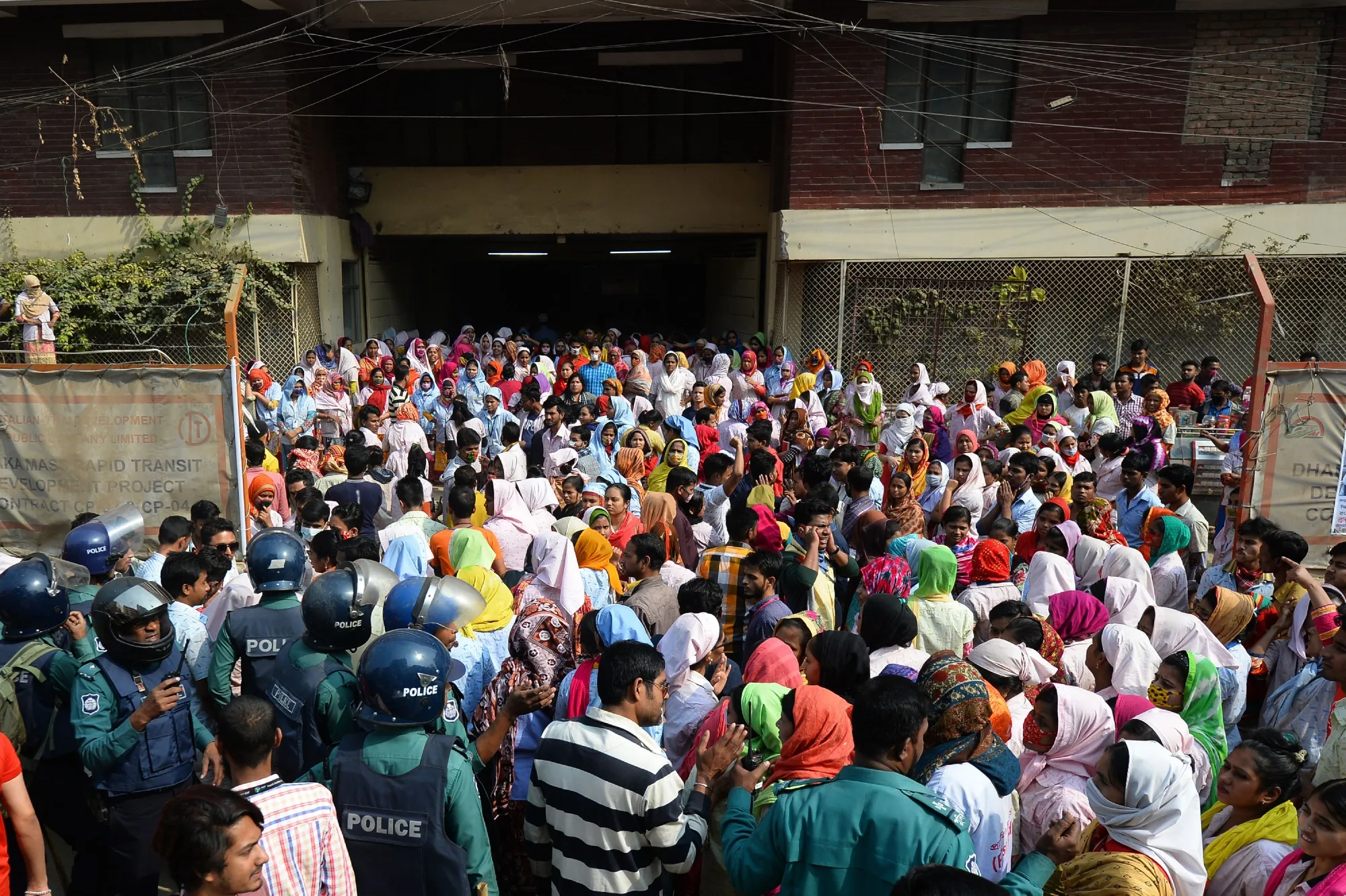 Garment workers at a demonstration in Dhaka on Jan. 10. 