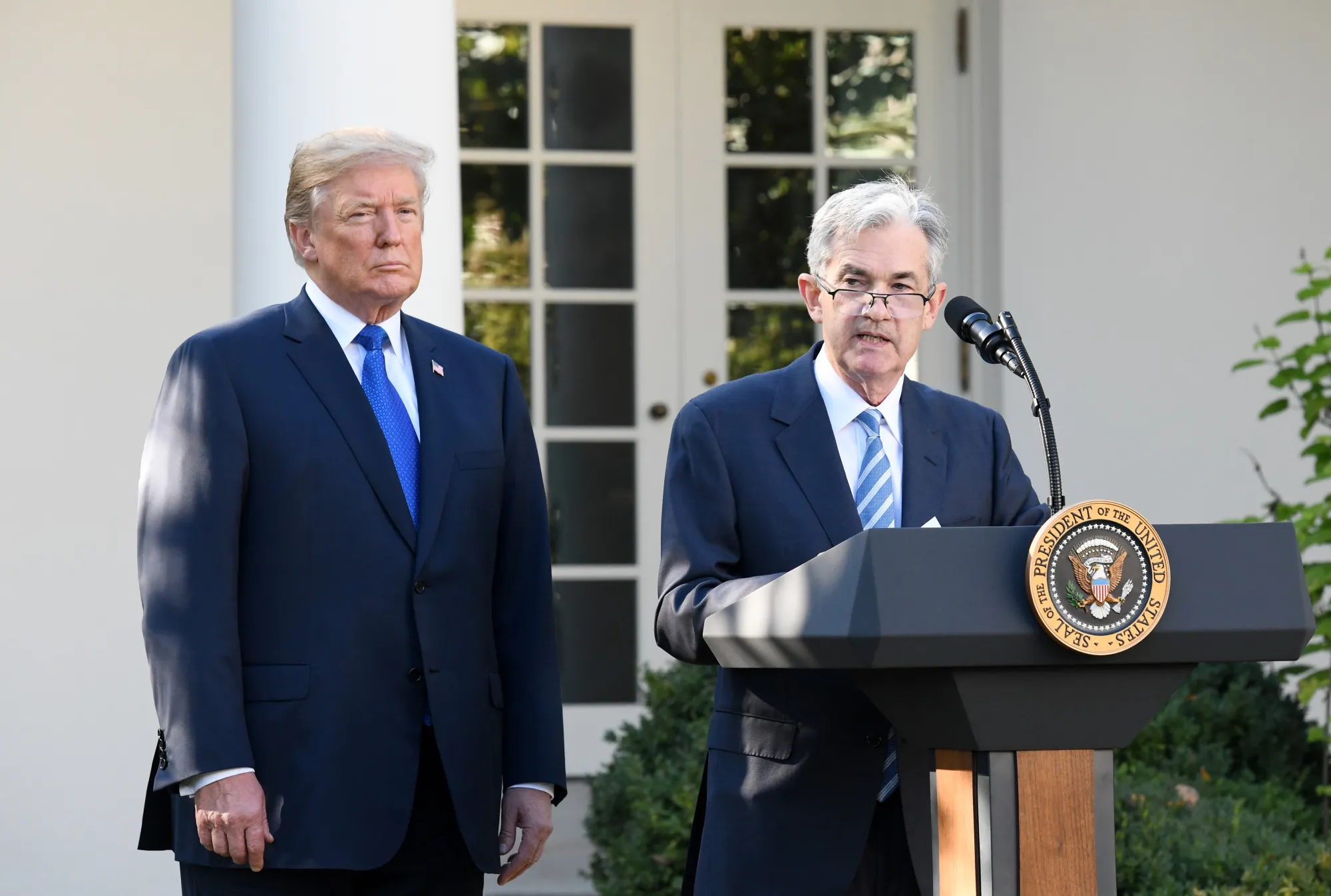 Jerome Powell and Donald Trump in 2017.&nbsp;