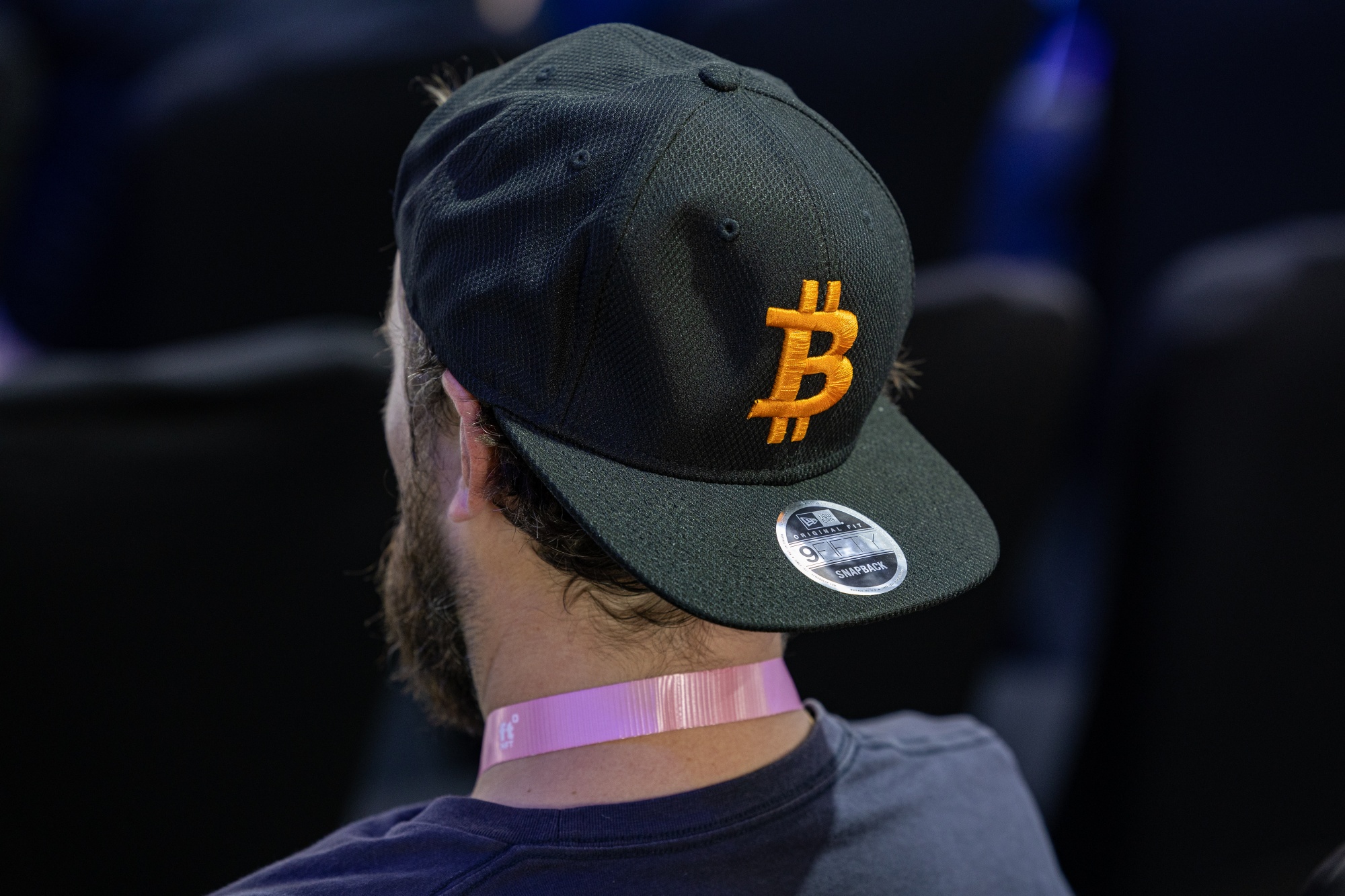 Bitcoin B Snapback Hat Red Dark Navy