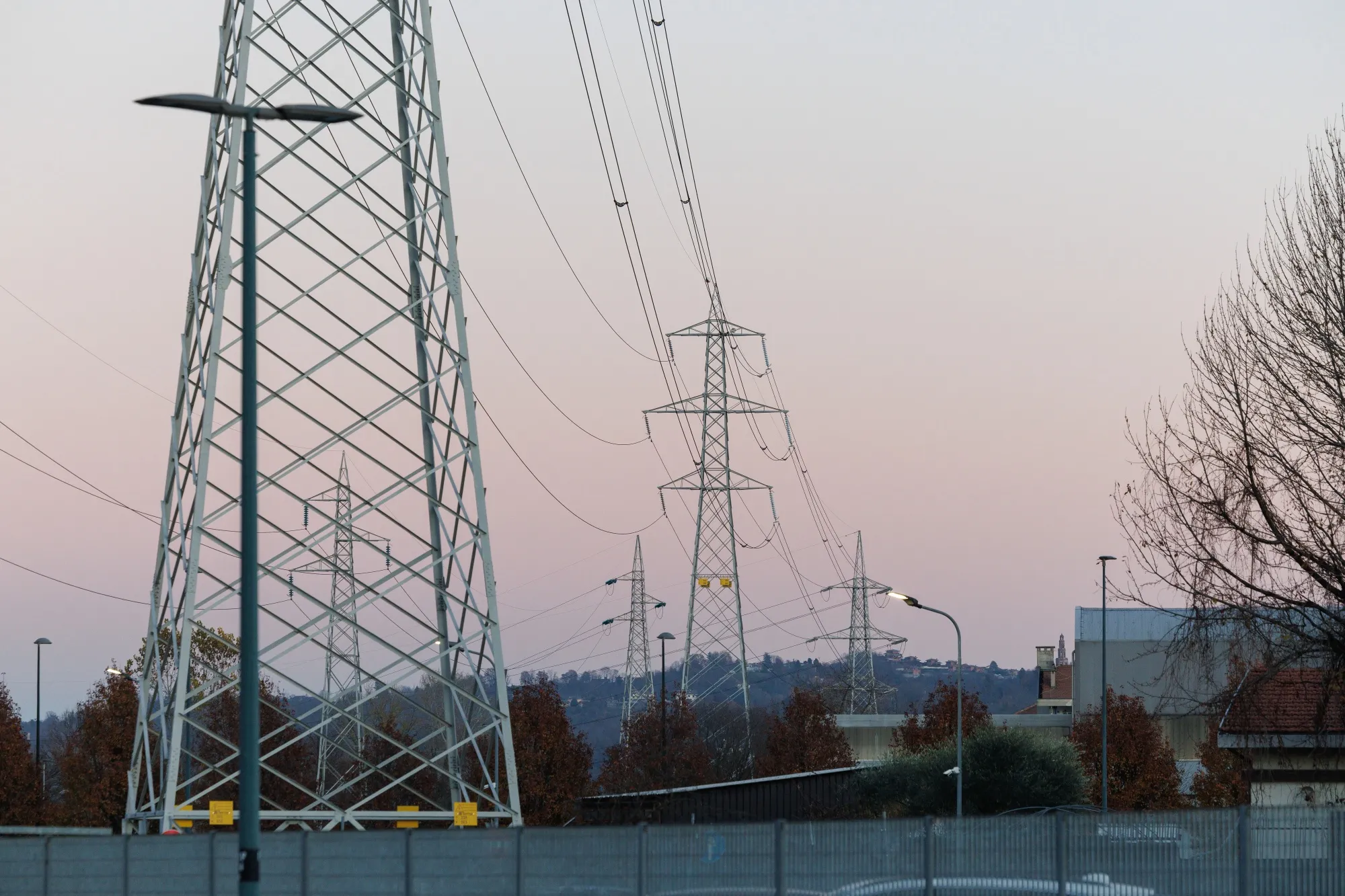 Electricity pylons in Turin, Italy.