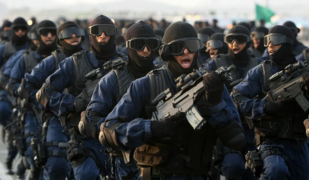Saudi special security forces march during a military parade at a base near Mount of Arafat, southeast of&nbsp;Mecca.&nbsp;