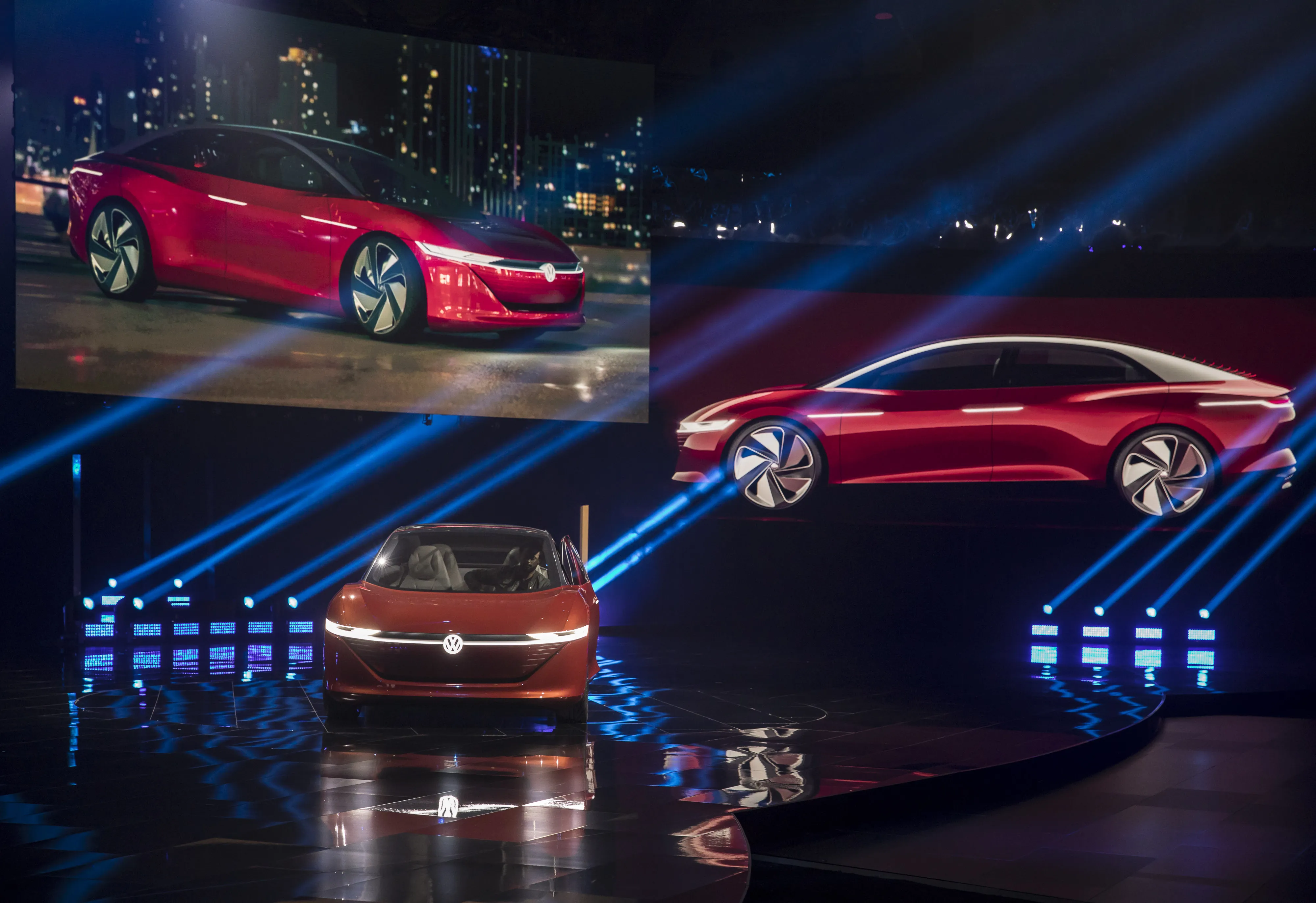 The electric I.D. concept-model&nbsp;is displayed at a Volkswagen AG media event ahead of the Beijing.
