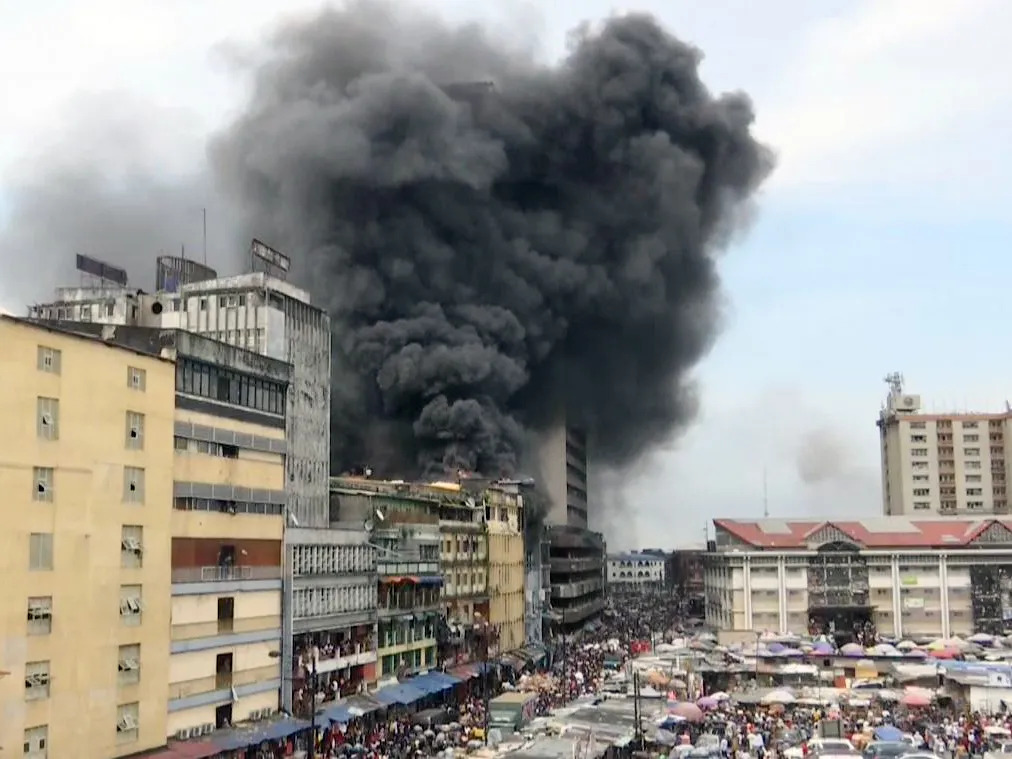 Fire engulfs market buildings in the central business district of Lagos, Nigeria, on Nov. 5.