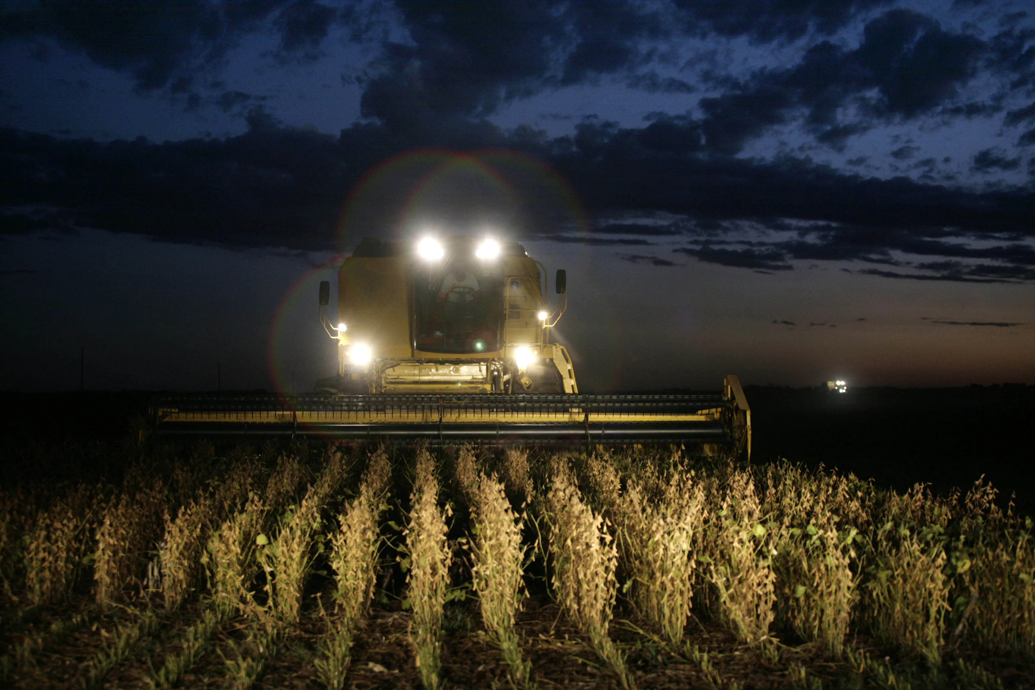 A machine harvests soybeans&nbsp;on a farm in Ines Indart, Argentina.&nbsp;