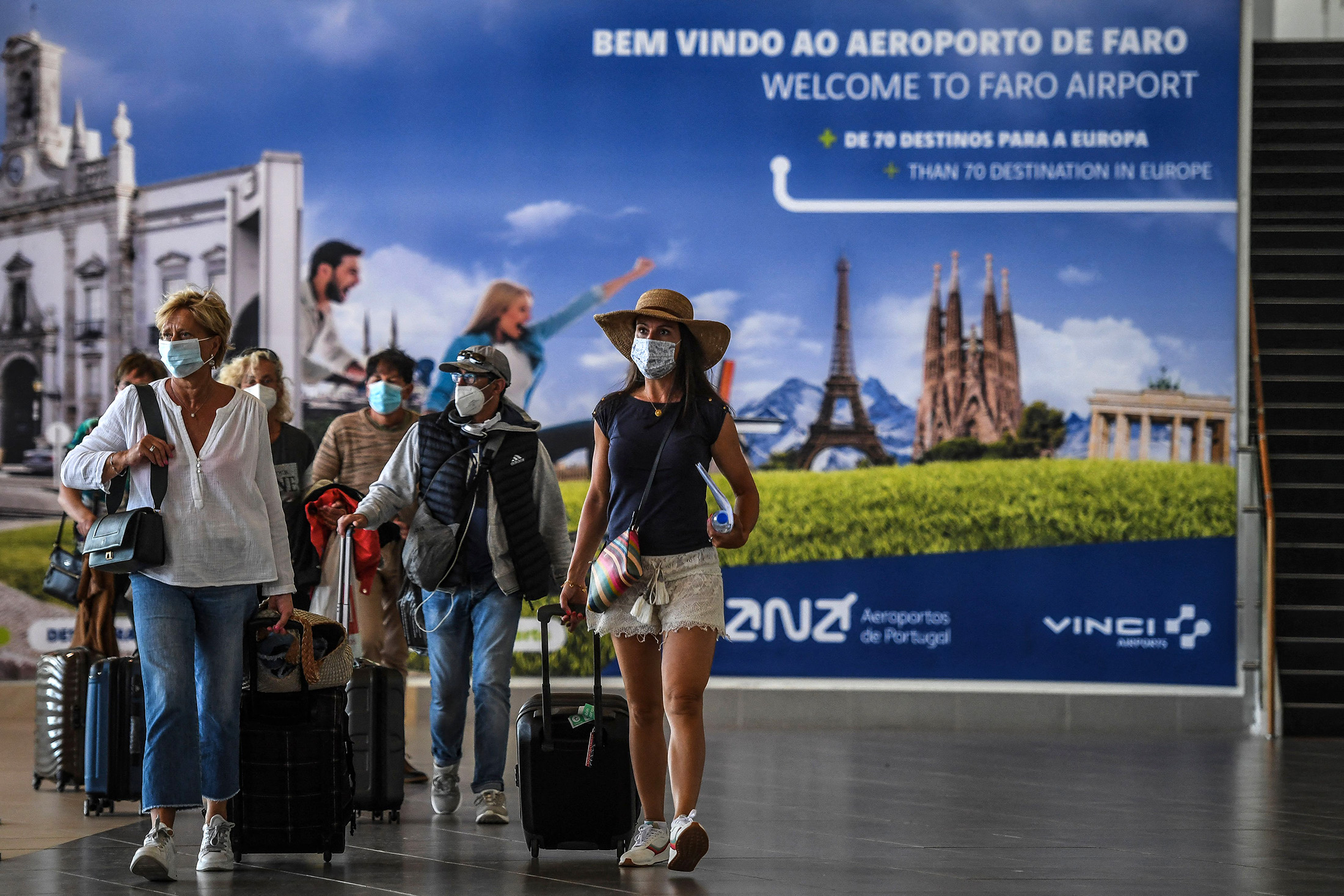 Passengers arrive at Faro airport in Algarve, Portugal.