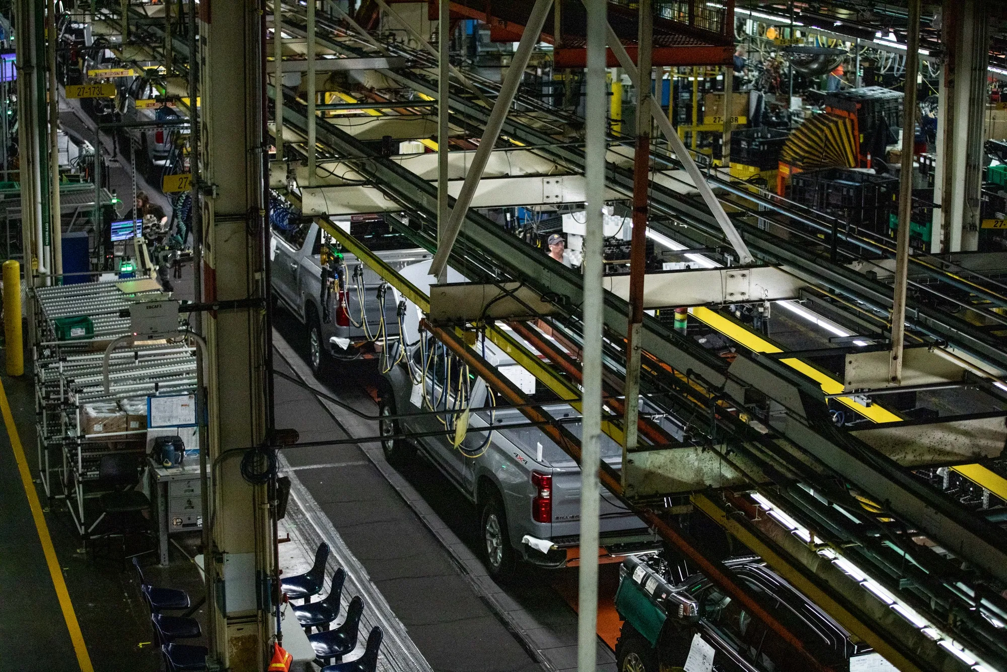 Vehicles on the production floor at the General Motors assembly plant in Fort Wayne, Indiana.