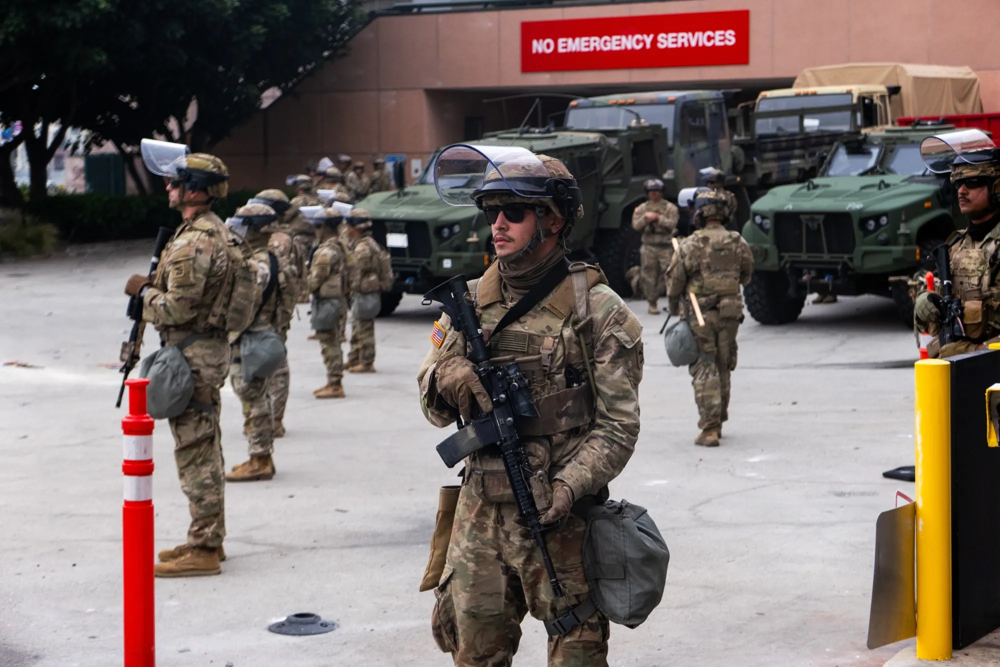 National Guard troops outside the Metropolitan Detention Center in Los Angeles on June 8.