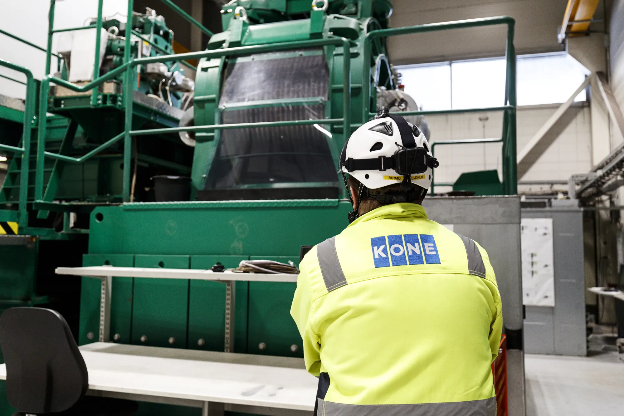 An employee monitors&nbsp;an&nbsp;elevator hoisting machine at the Kone Oyj High Rise Laboratory in Tytyri, Finland.