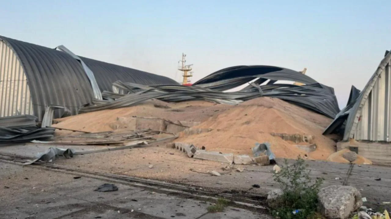 Damaged grain stores in Reni, Ukraine.