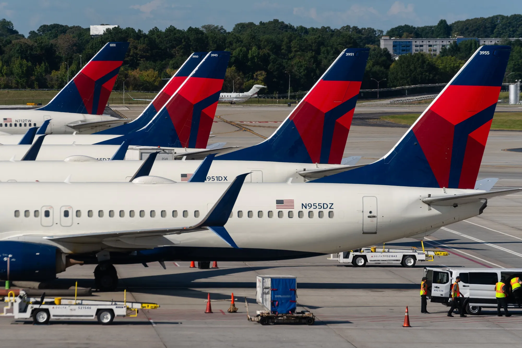 Delta planes on the tarmac at Hartsfield-Jackson Atlanta International Airport.