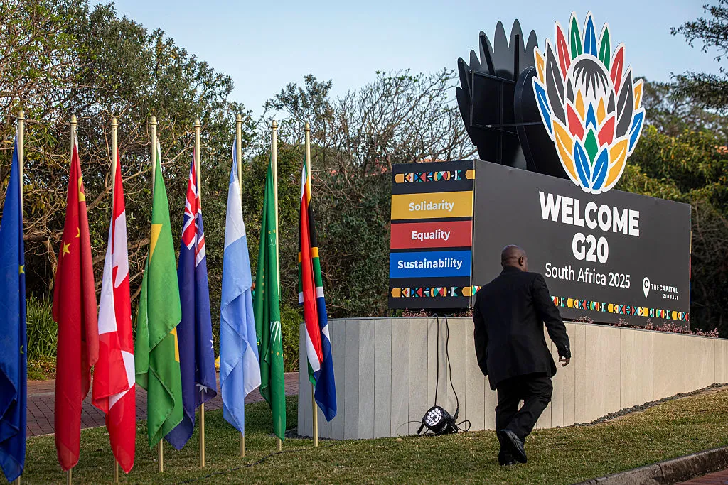 G-20 signs outside a venue near Durban, South Africa, in July.