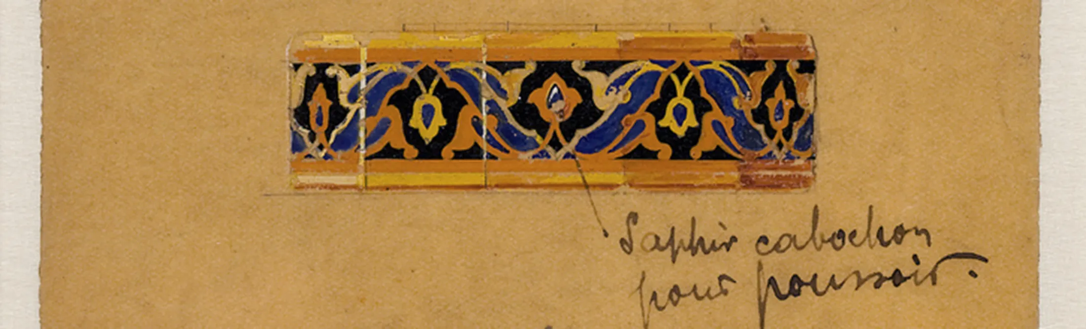 A proposal for a Cartier powder box, circa 1920, in graphite pencil, India&nbsp;ink, and gouache on tracing paper.