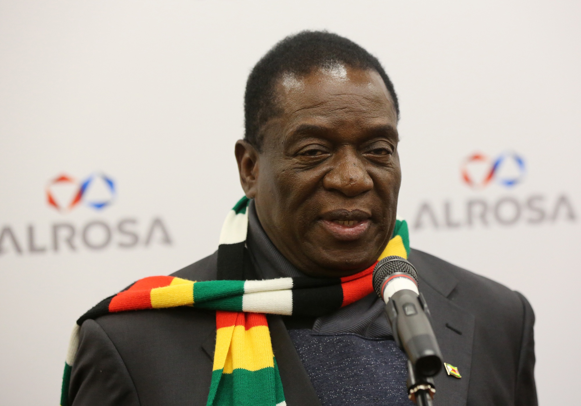 Emmerson Mnangagwa, Zimbabwe's president, left, speaks during a news conference.
