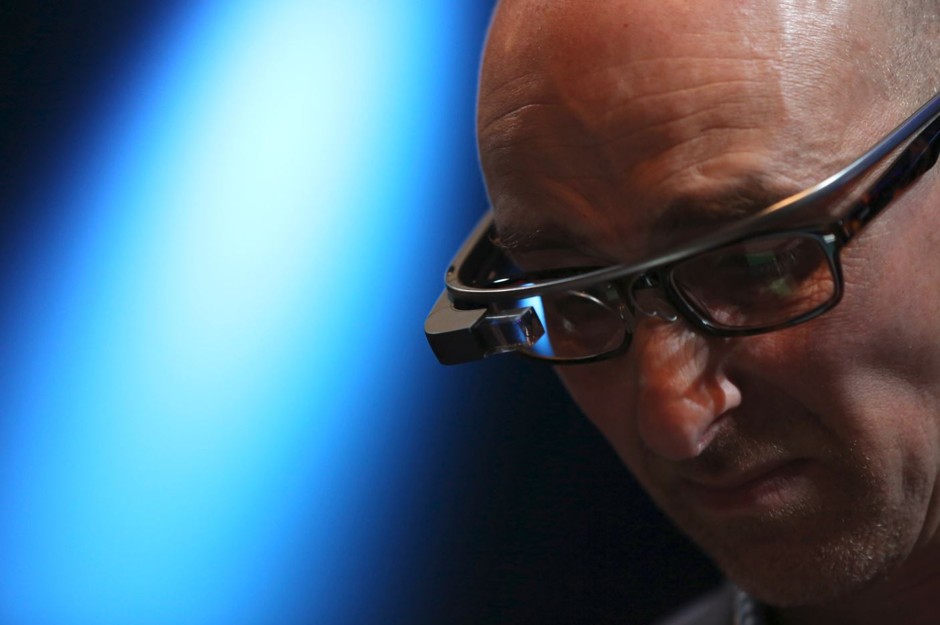 A man wears Google Glass at Apple's 2014 Worldwide Developers Conference in San Francisco.