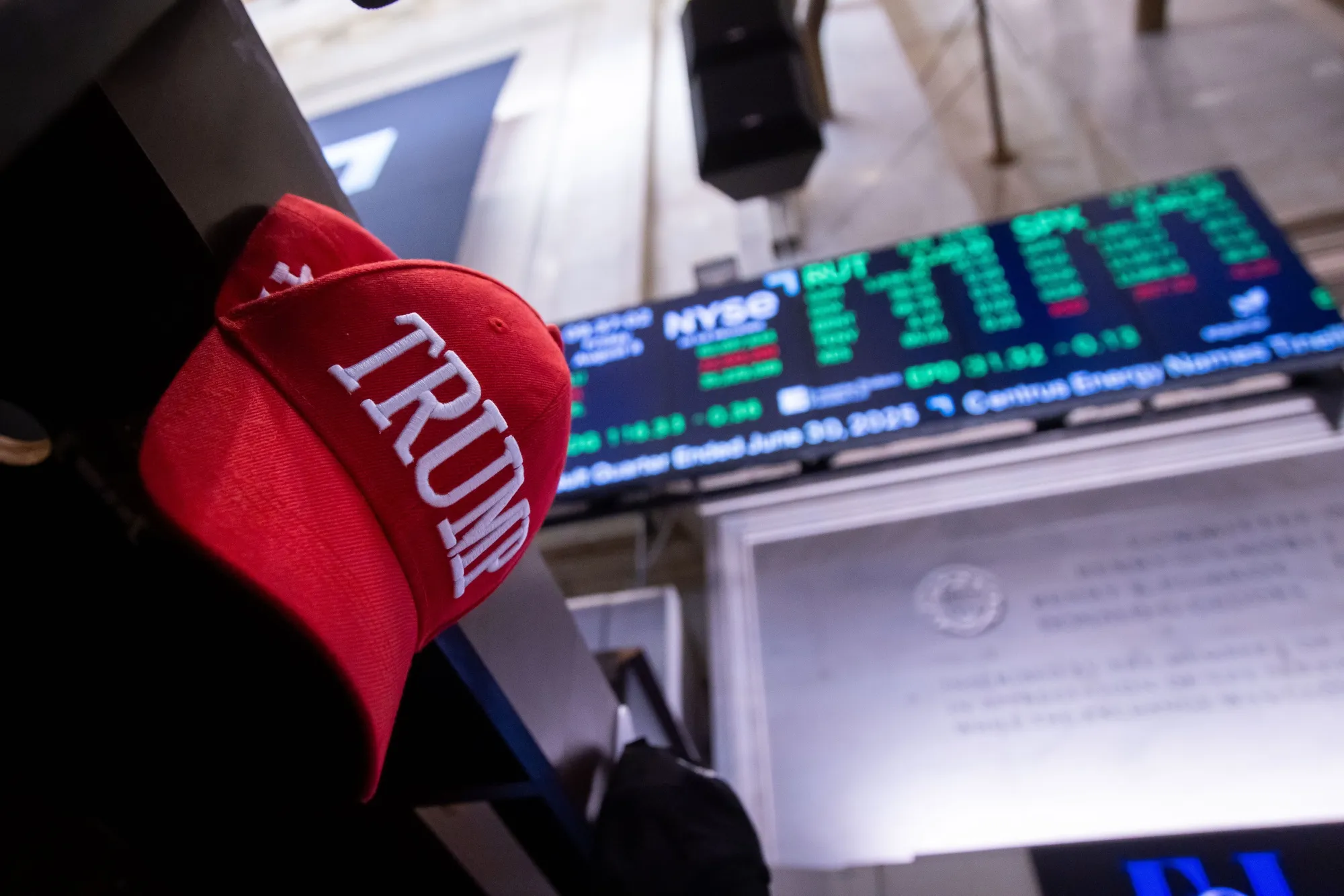 A Trump hat on the floor at the New York Stock Exchange.