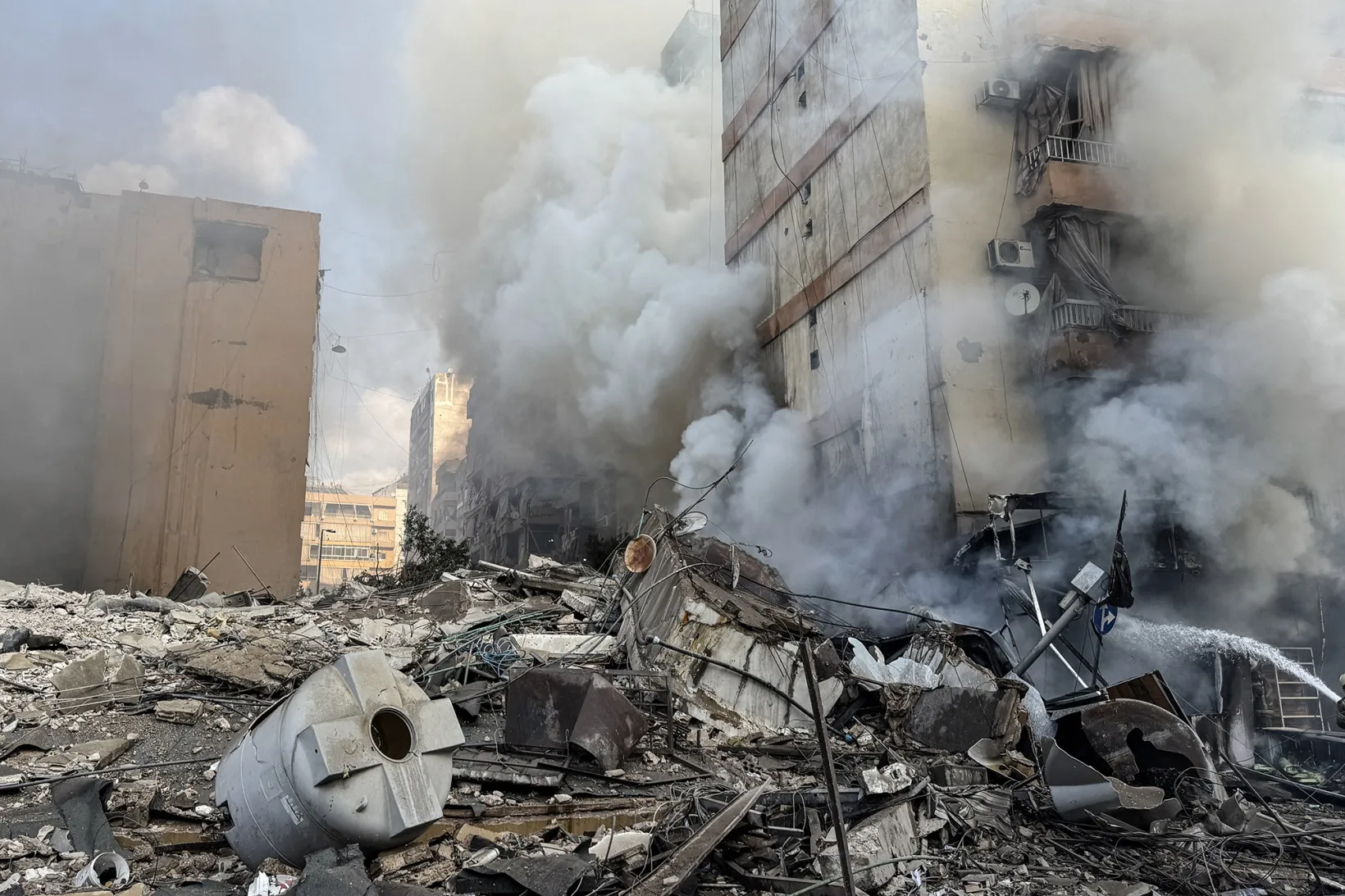 Smoke rises from the site of an Israeli airstrike&nbsp;in Beirut's southern suburbs on March 4.