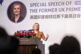 Liz Truss speaks at an event in Taipei on May 17.