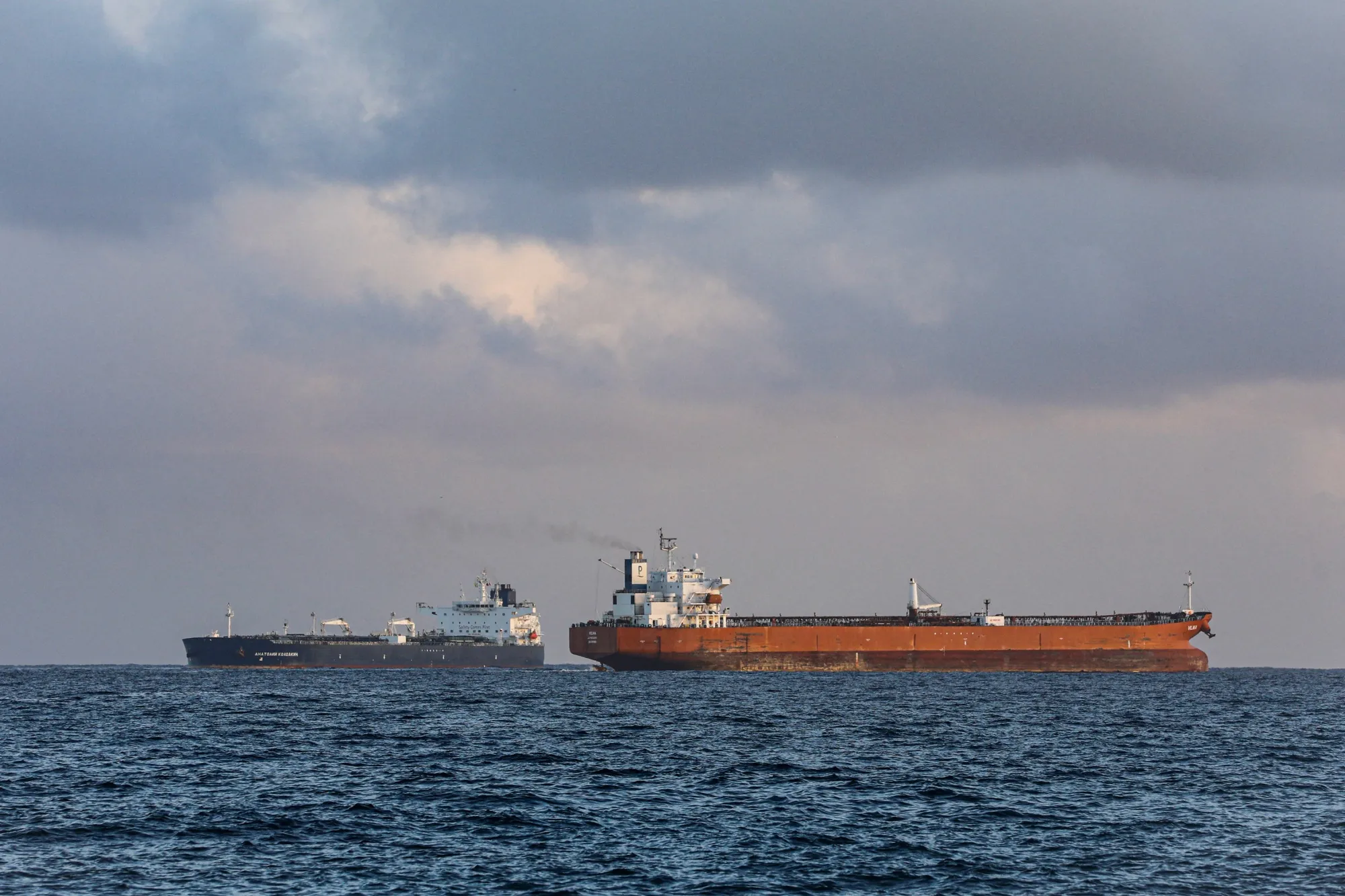 The Russian oil tanker Anatoly Kolodkin sails near the Cuban oil tanker Vilma near the port of Matanzas, Cuba, on March 31.