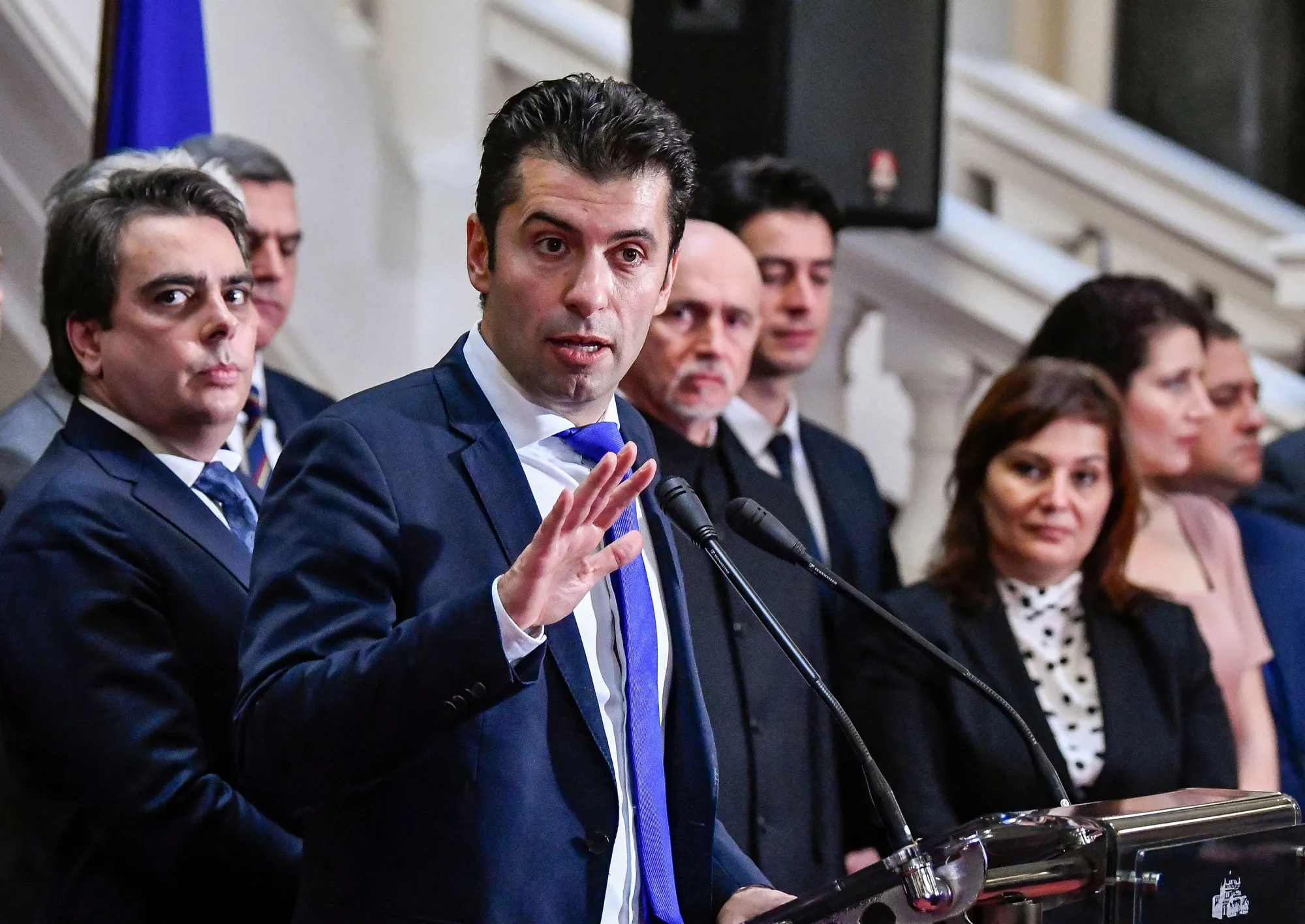 Kiril Petkov speaks in Sofia on Dec. 11, 2021.