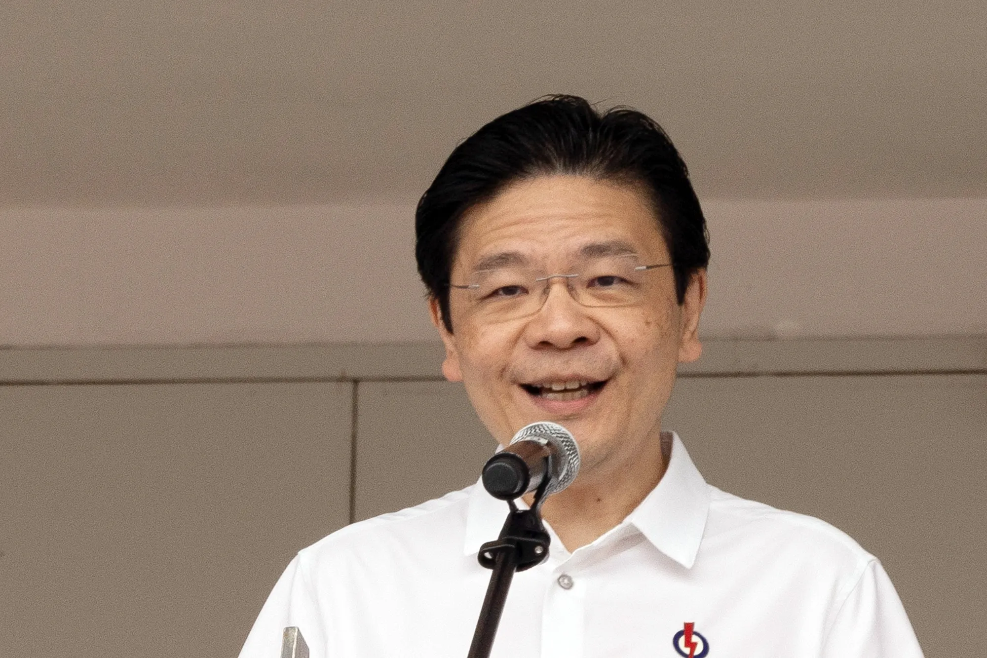 Lawrence Wong speaks to supporters in Singapore, on April 23.