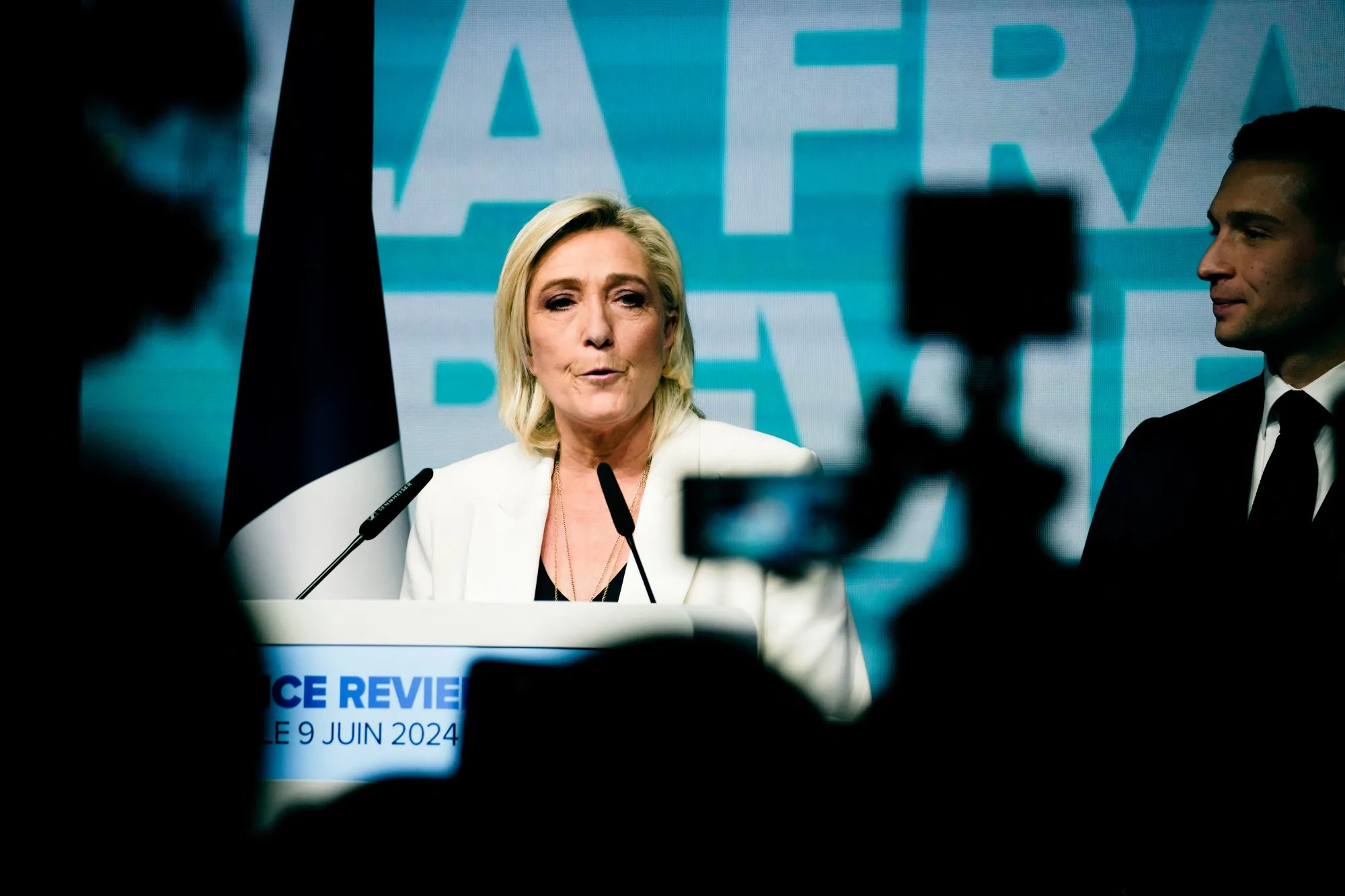 Marine Le Pen and Jordan Bardella after Sunday’s win in European elections.